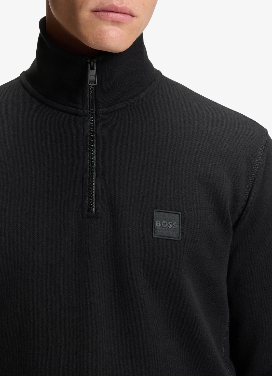 BOSS Zetrust sweater met logo en halve rits  - detail 5 black-001 / zwart