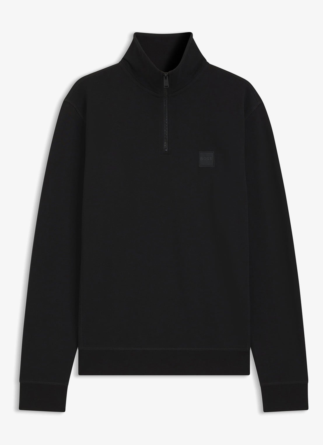 BOSS Zetrust sweater met logo en halve rits  - voorkant black-001 / zwart