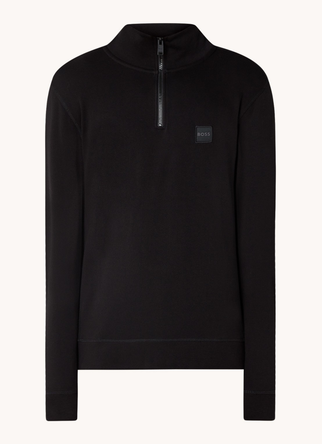 BOSS Zetrust sweater met logo en halve rits  - voorkant 3 black-001 / zwart