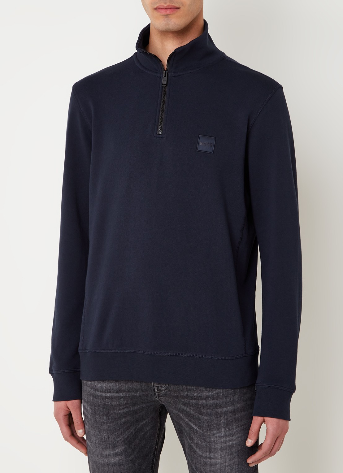 BOSS Zetrust sweater met logo en halve rits  - detail 4 dark blue-404 / blauw