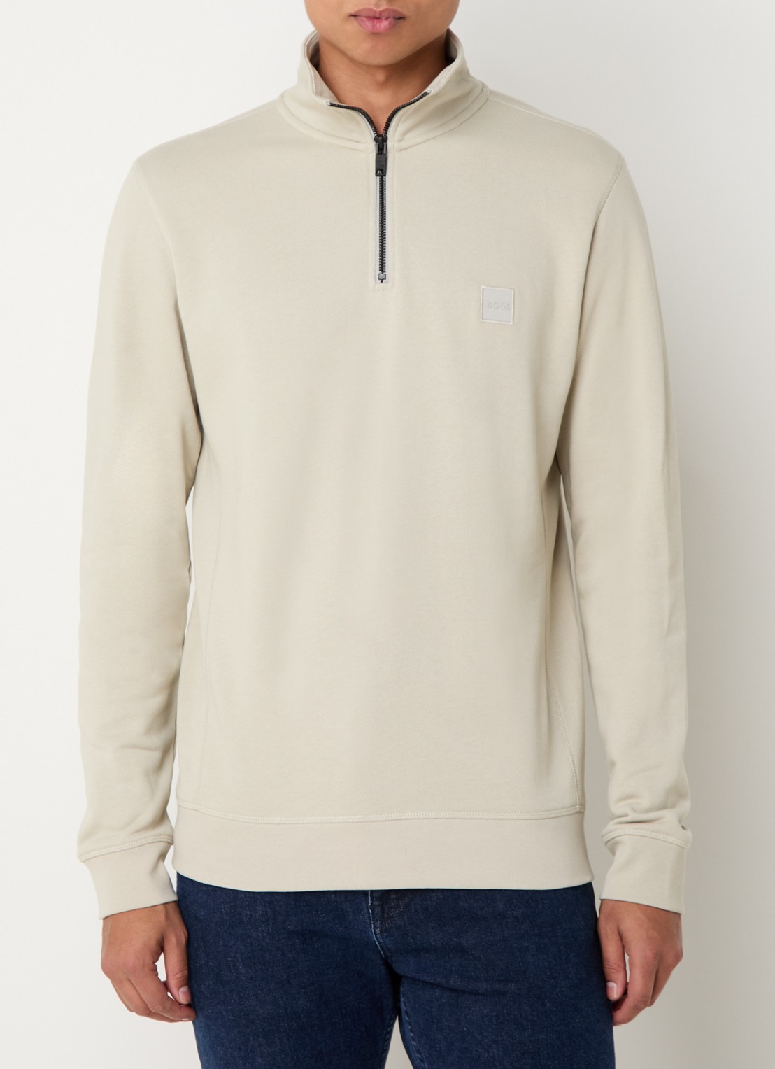 BOSS Zetrust sweater met logo en halve rits  - detail 2 light beige-271 / beige