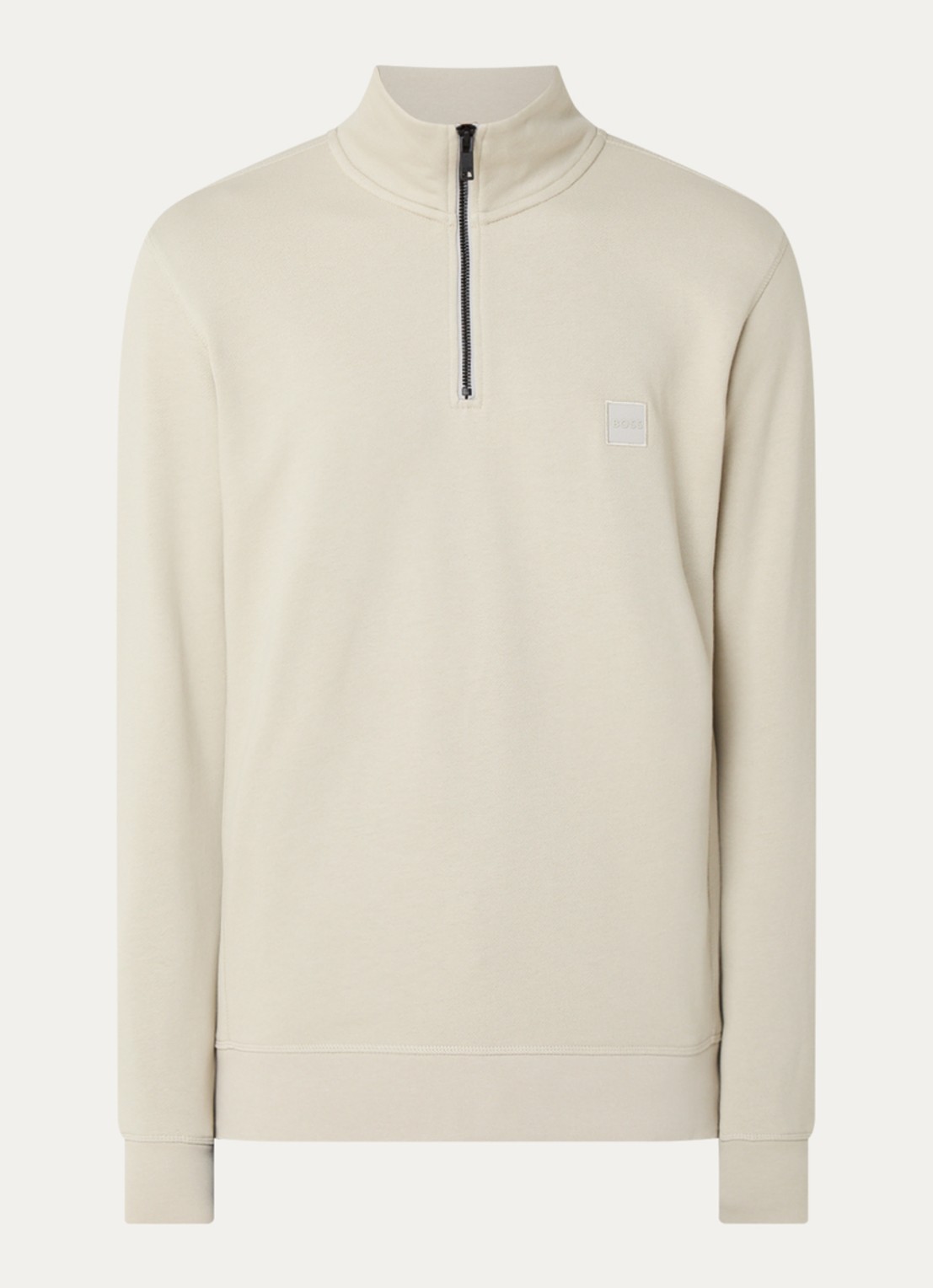BOSS Zetrust sweater met logo en halve rits  - voorkant 3 light beige-271 / beige