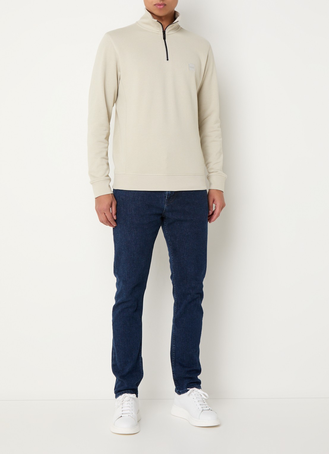 BOSS Zetrust sweater met logo en halve rits  - voorkant 4 light beige-271 / beige
