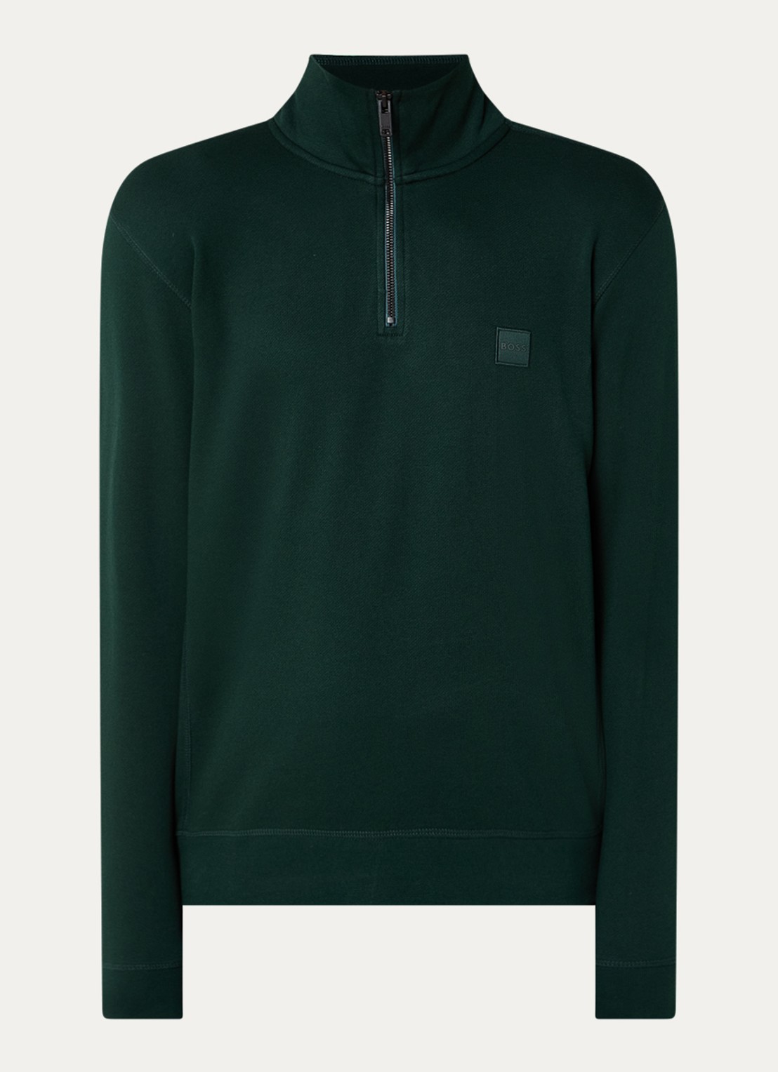 BOSS Zetrust sweater met logo en halve rits  - voorkant open green-350 / groen