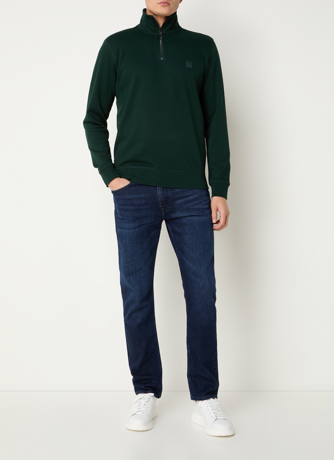 BOSS Zetrust sweater met logo en halve rits  - voorkant 2 open green-350 / groen
