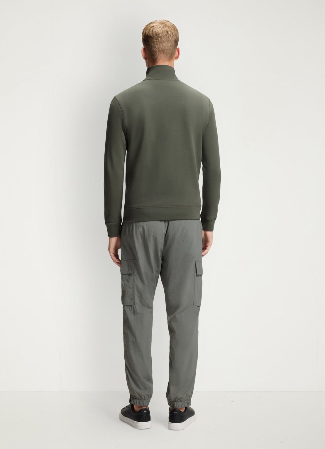BOSS Zetrust sweater met logo en halve rits  - achterkant open grey-076 / grijs