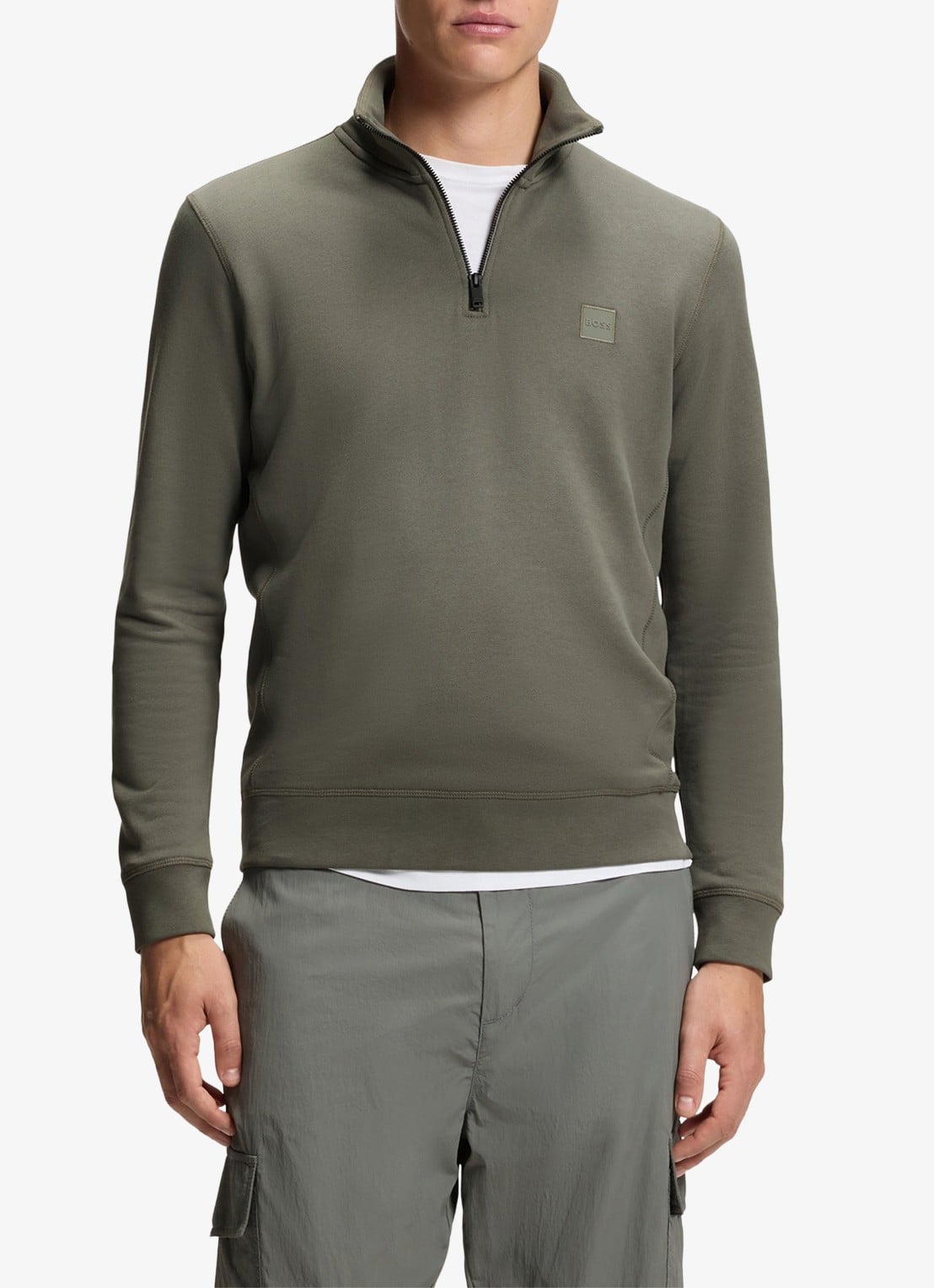 BOSS Zetrust sweater met logo en halve rits  - detail 2 open grey-076 / grijs