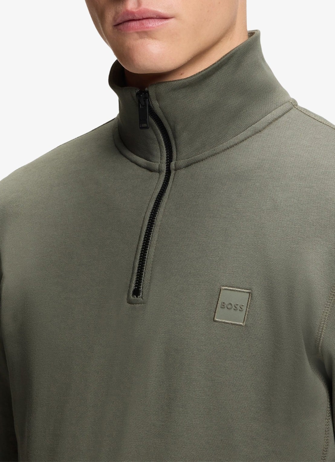 BOSS Zetrust sweater met logo en halve rits  - detail 3 open grey-076 / grijs