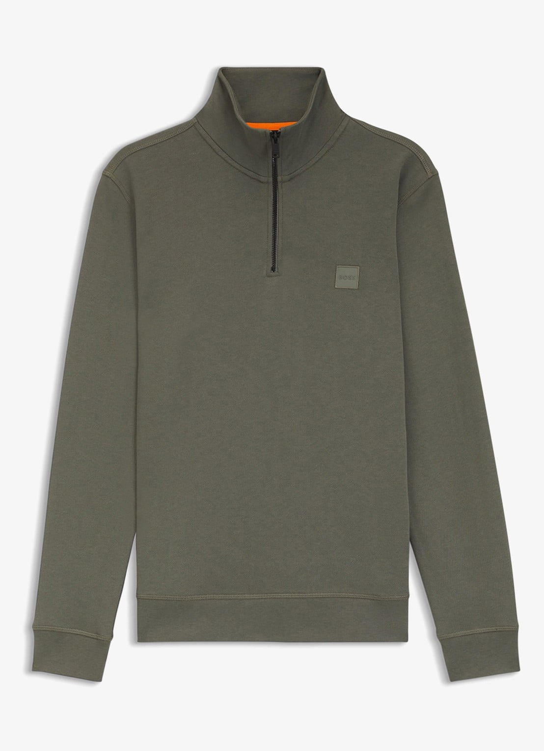 BOSS Zetrust sweater met logo en halve rits  - voorkant 4 open grey-076 / grijs
