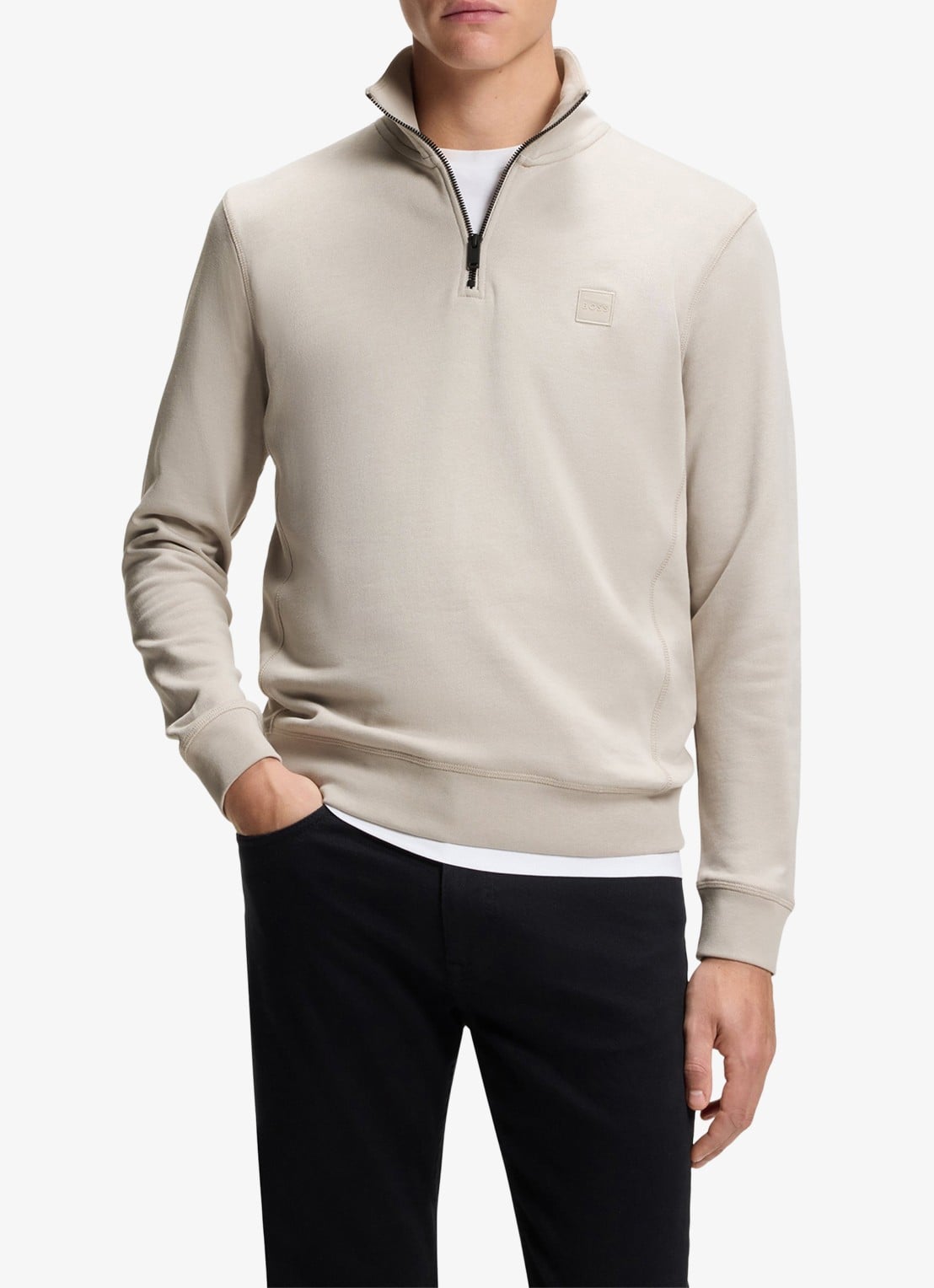 BOSS Zetrust sweater met logo en halve rits  - detail 4 open grey-070 / grijs
