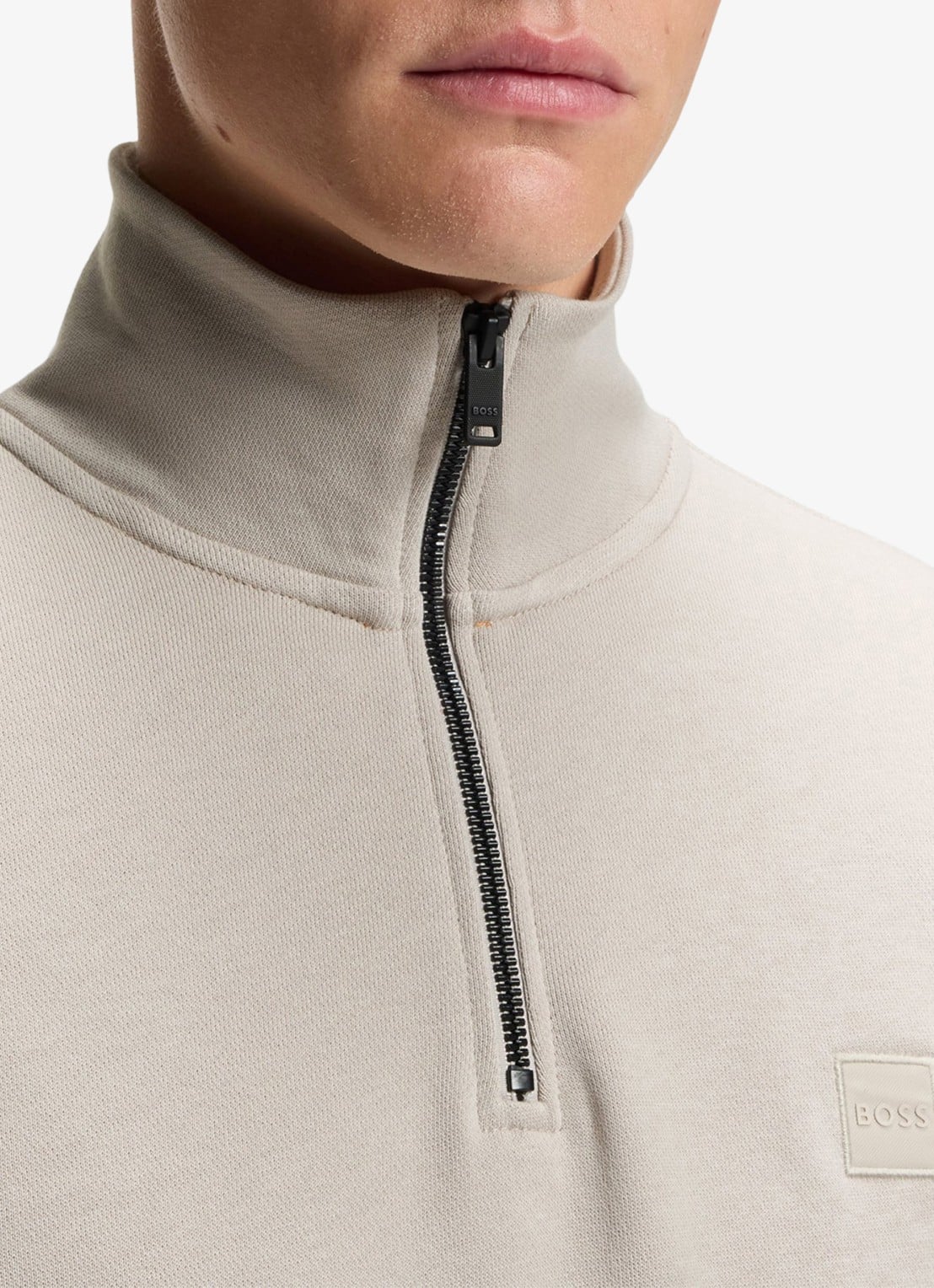 BOSS Zetrust sweater met logo en halve rits  - detail 5 open grey-070 / grijs