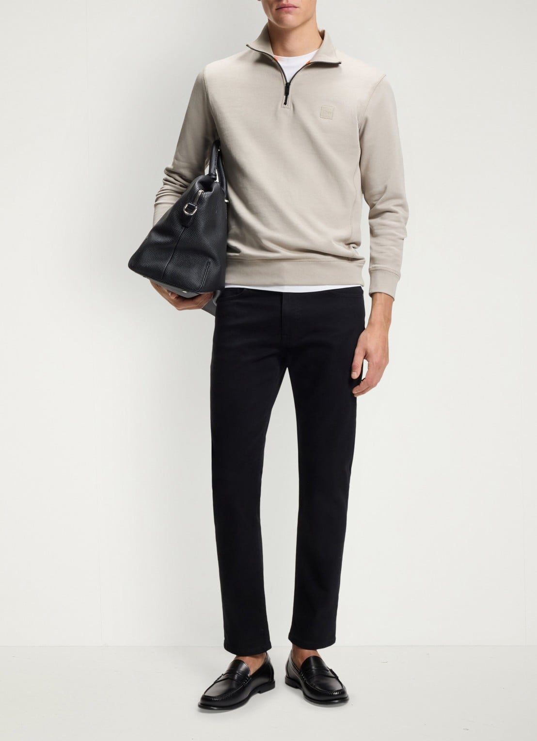 BOSS Zetrust sweater met logo en halve rits  - voorkant 3 open grey-070 / grijs