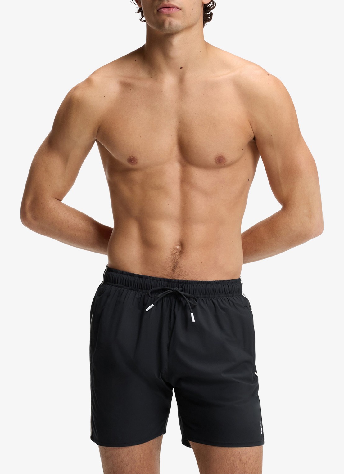 BOSS Zwemshort met kenmerkende streep en logo - voorkant 2 black-001 / zwart