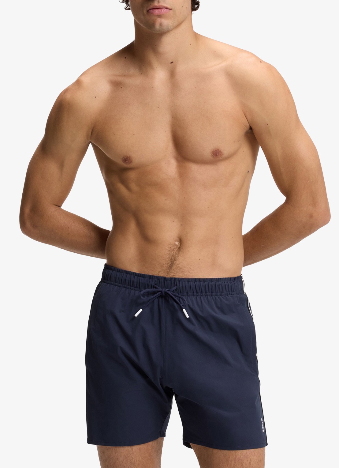 BOSS Zwemshort met kenmerkende streep en logo - voorkant 2 navy-413 / blauw