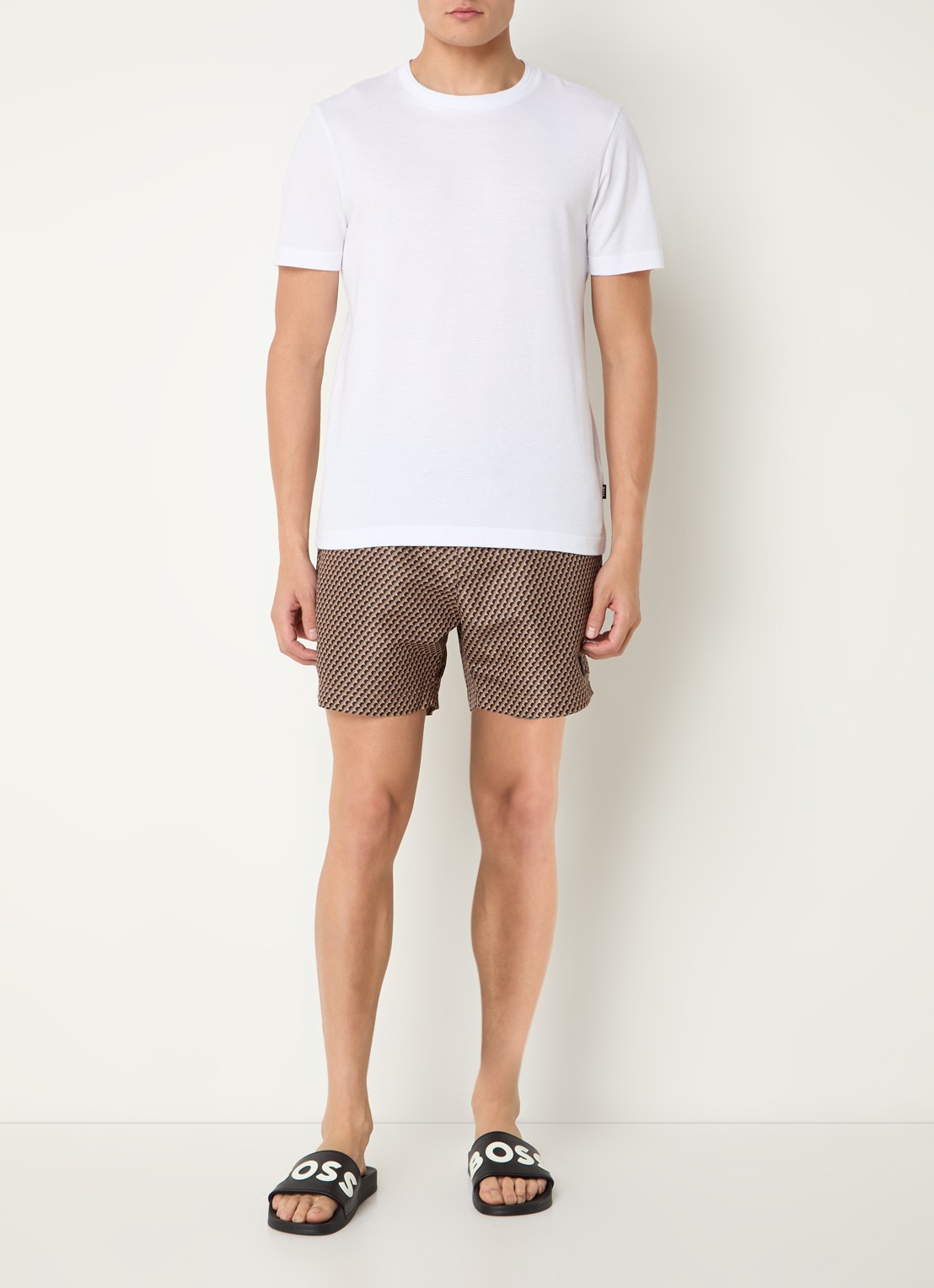 BOSS Zwemshort met microprint en logopatch - voorkant 4 light beige-275 / beige