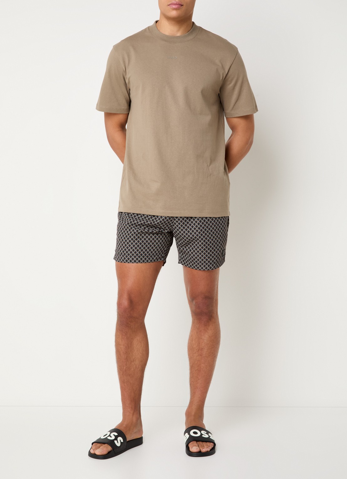 BOSS Zwemshort met microprint en logopatch - voorkant 3 black-002 / zwart