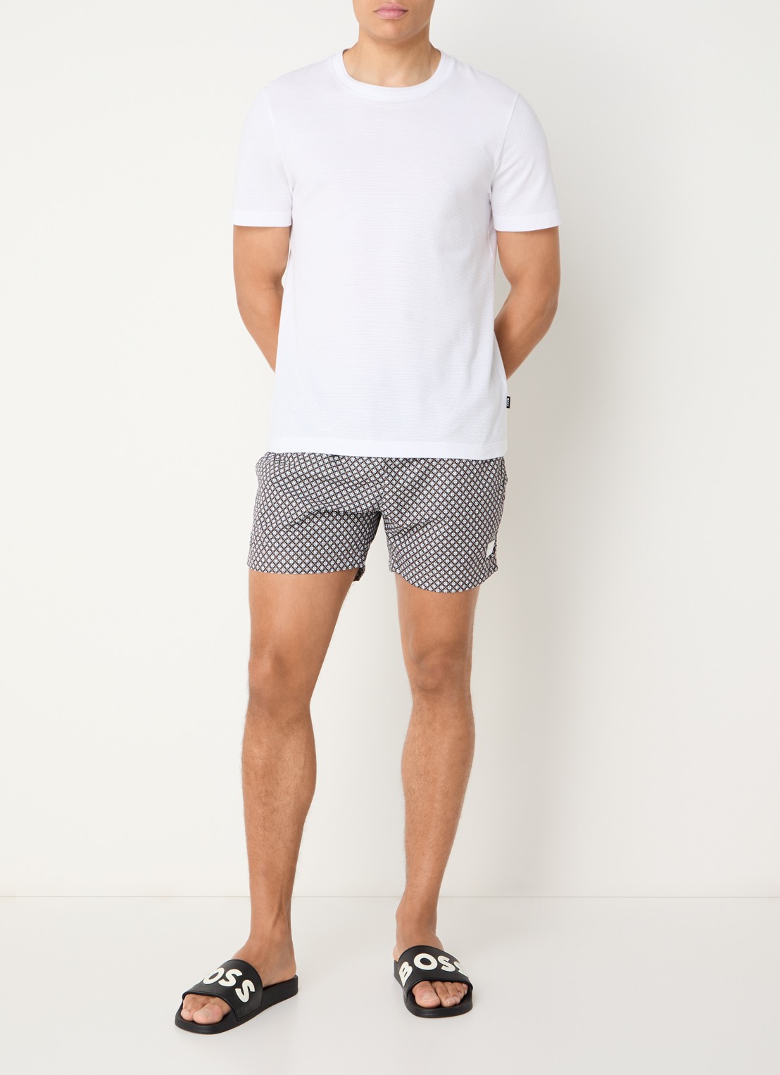 BOSS Zwemshort met microprint en logopatch - voorkant 4 black-003 / zwart