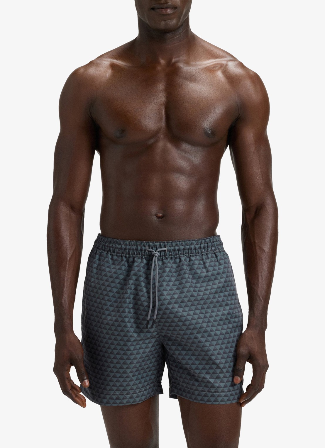 BOSS Zwemshort met microprint en logopatch - voorkant 3 open grey-062 / grijs