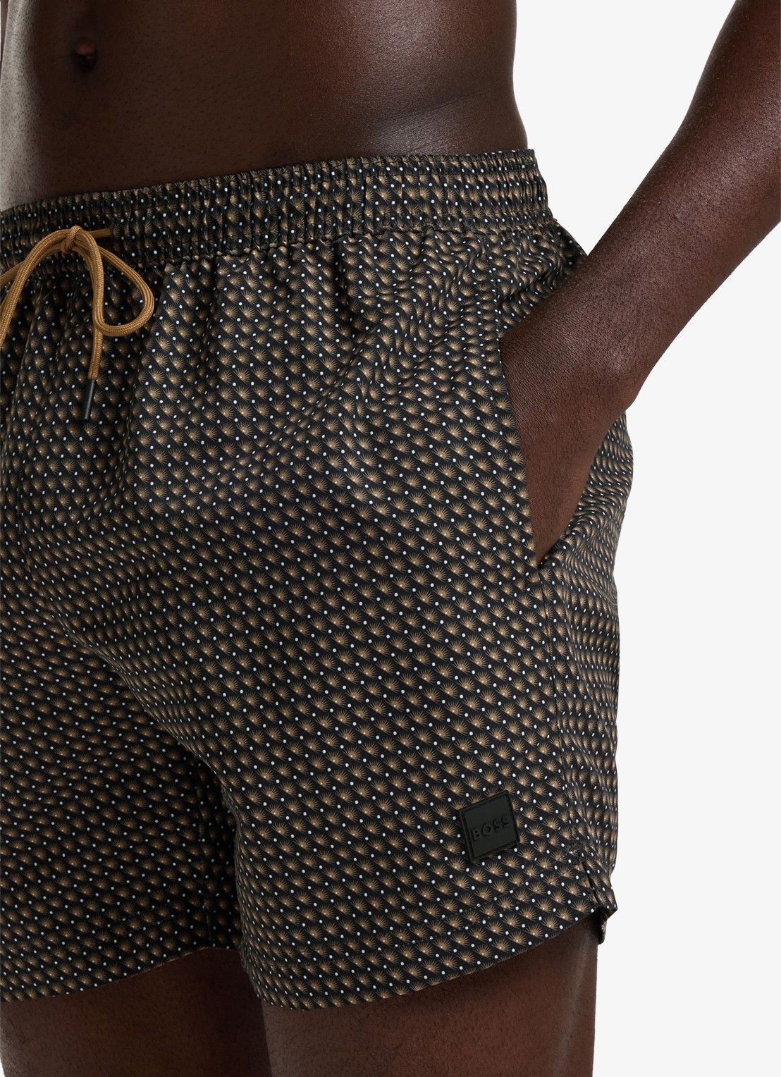 BOSS Zwemshort met microprint en logopatch - detail 2 black-004 / zwart