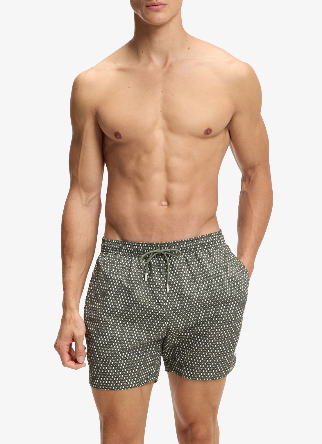 BOSS Zwemshort met microprint en logopatch - detail open green-351 / groen