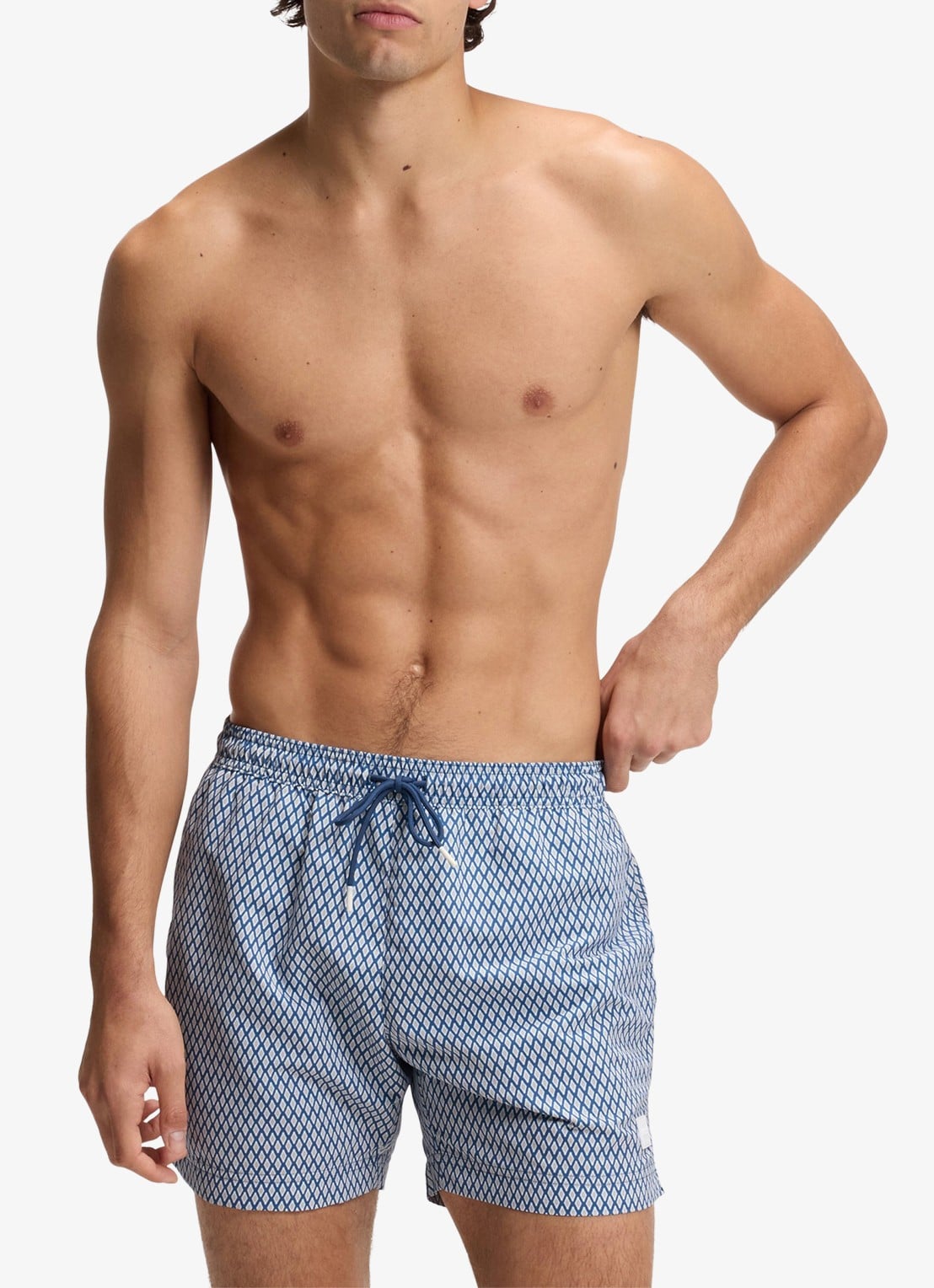 BOSS Zwemshort met microprint en logopatch - voorkant 2 open blue-462 / blauw