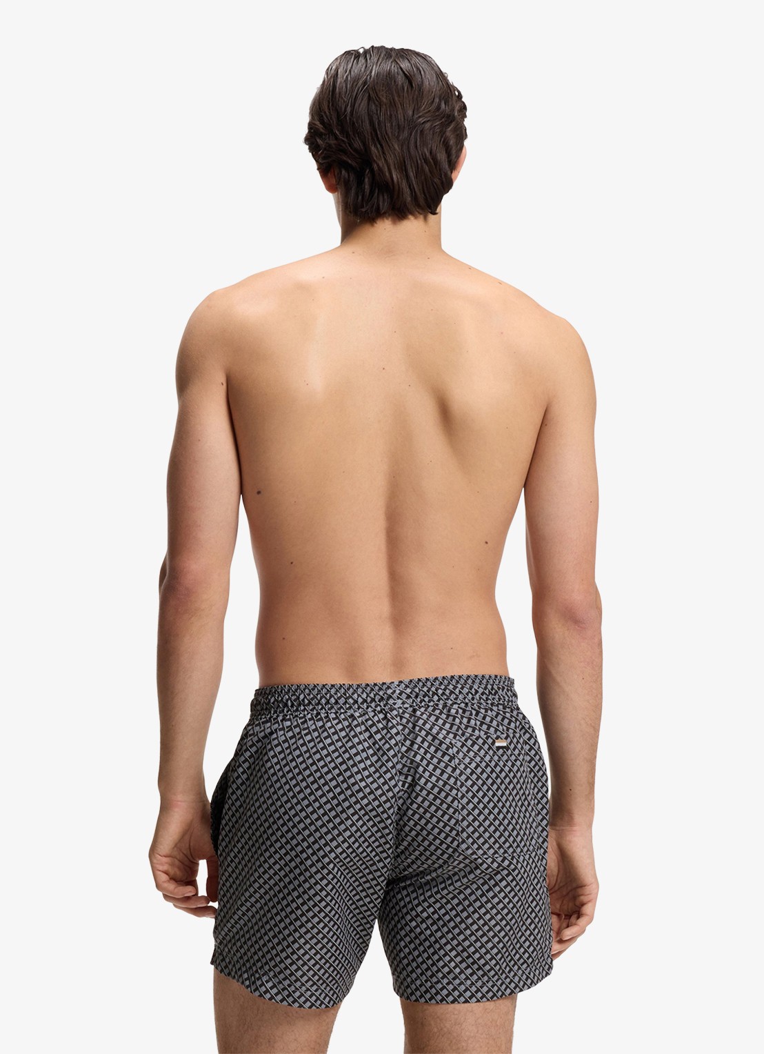 BOSS Zwemshort met microprint en logopatch - achterkant 3 open grey-079 / grijs