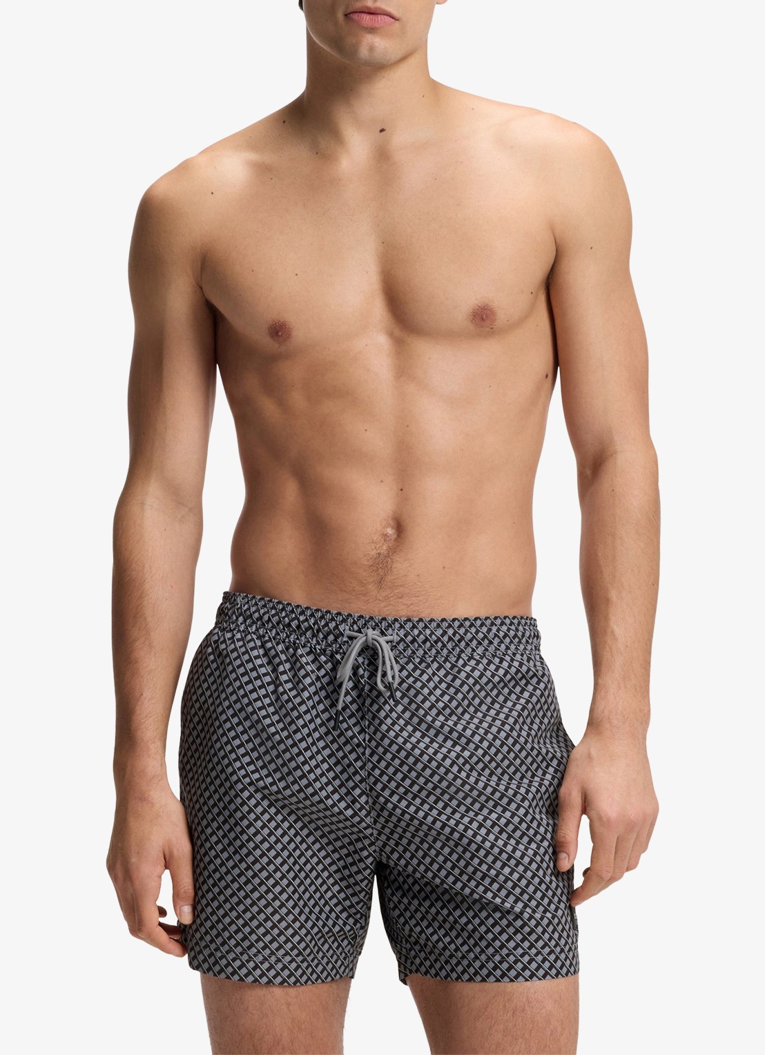 BOSS Zwemshort met microprint en logopatch - voorkant 2 open grey-079 / grijs