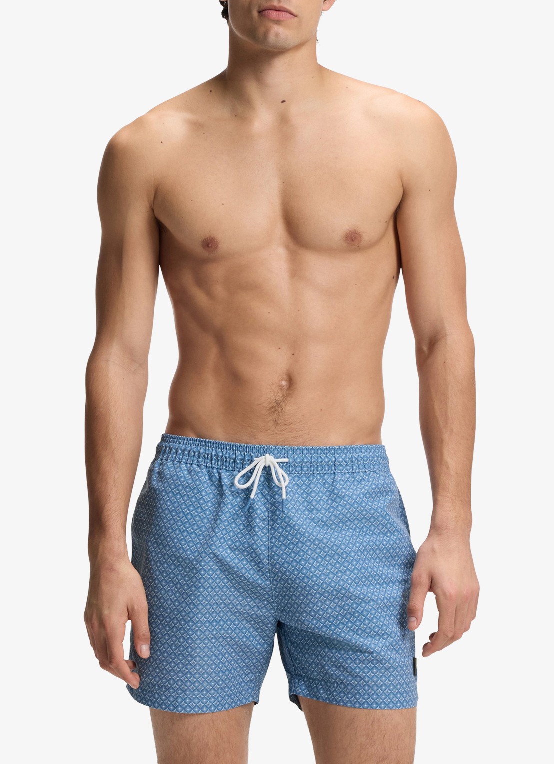 BOSS Zwemshort met microprint en logopatch - voorkant 2 light/pastel blue-458 / blauw