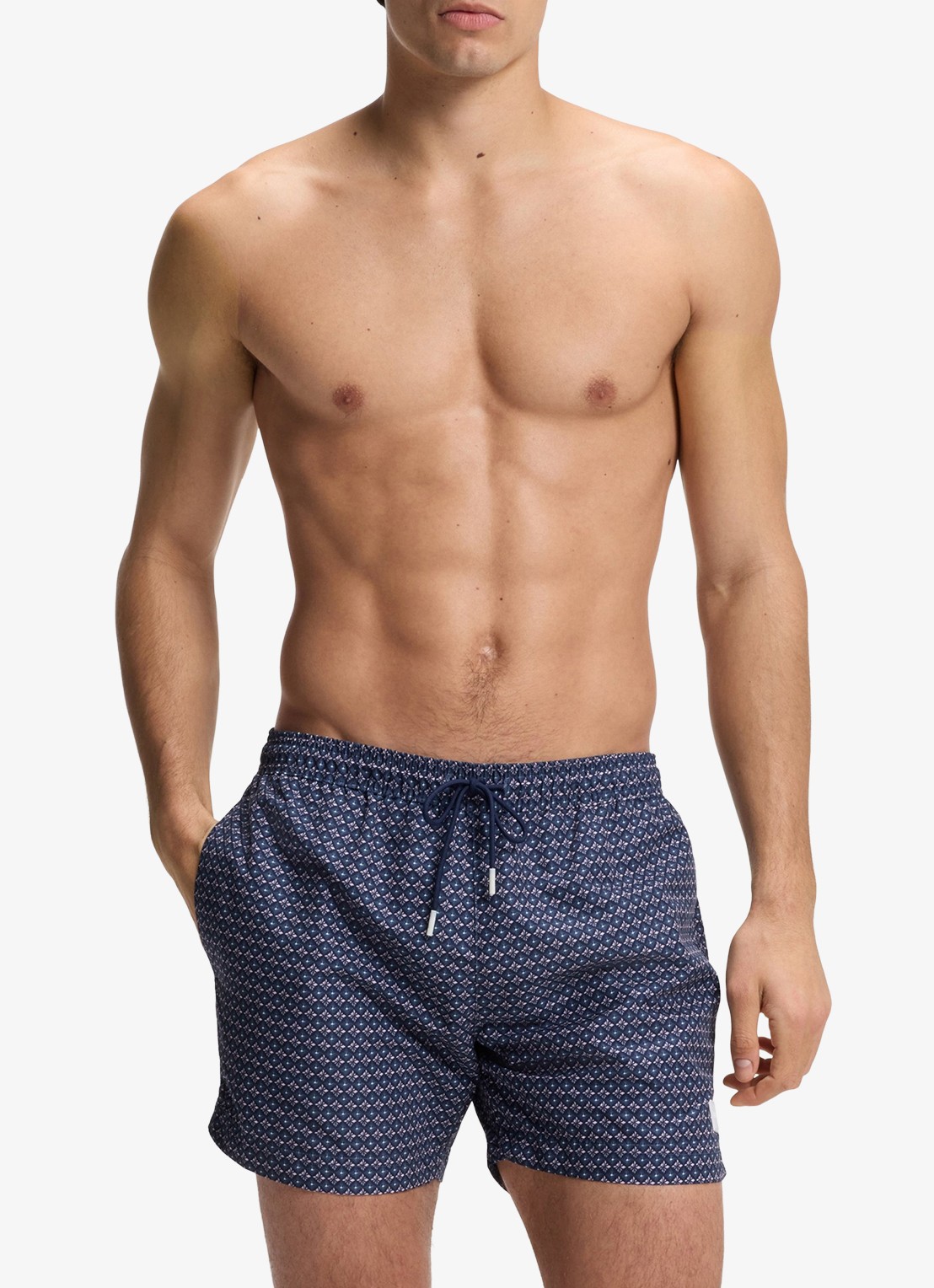 BOSS Zwemshort met microprint en logopatch - voorkant 2 bright pink-672 / roze