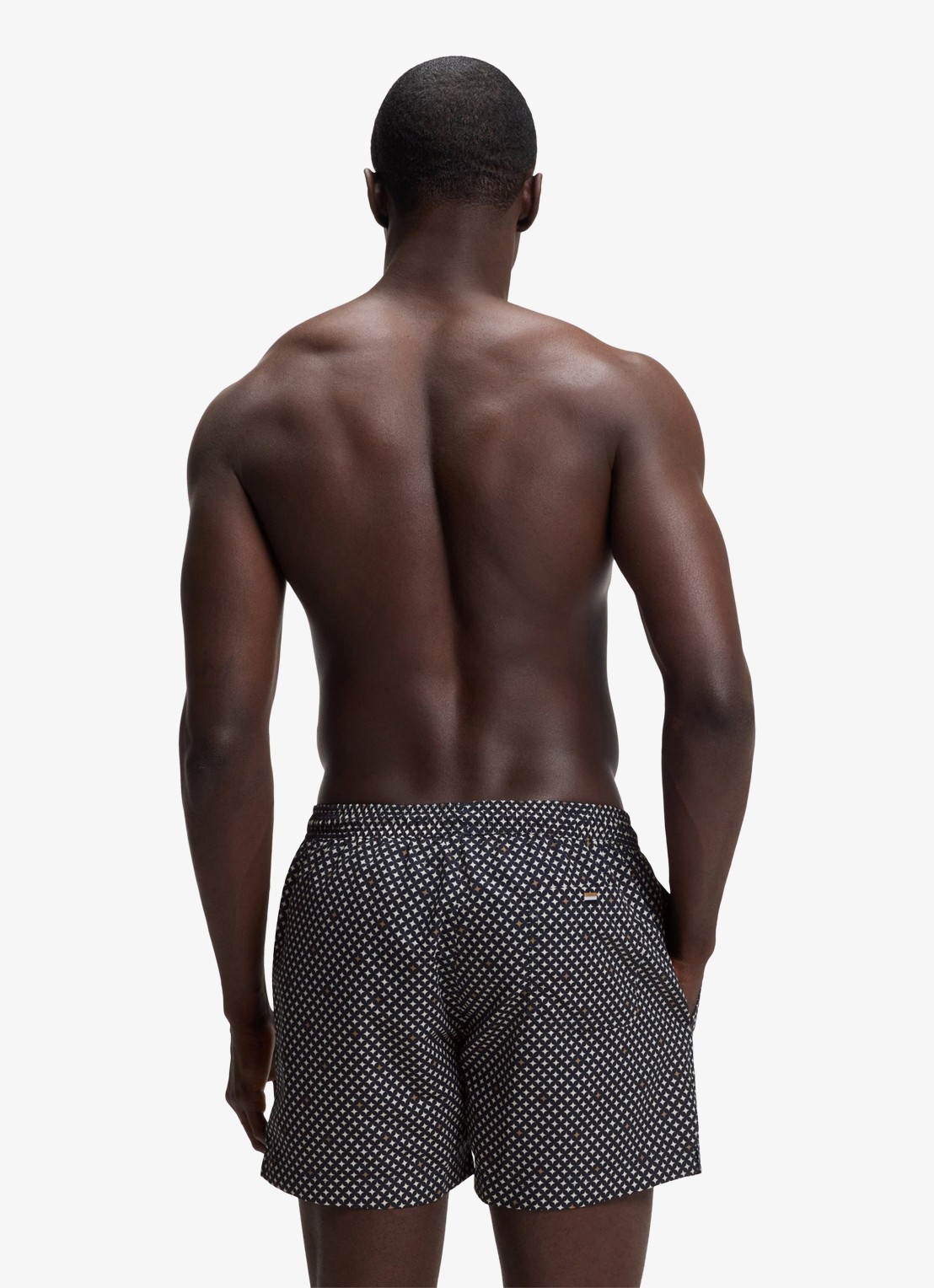 BOSS Zwemshort met microprint en logopatch - achterkant open brown-248 / bruin