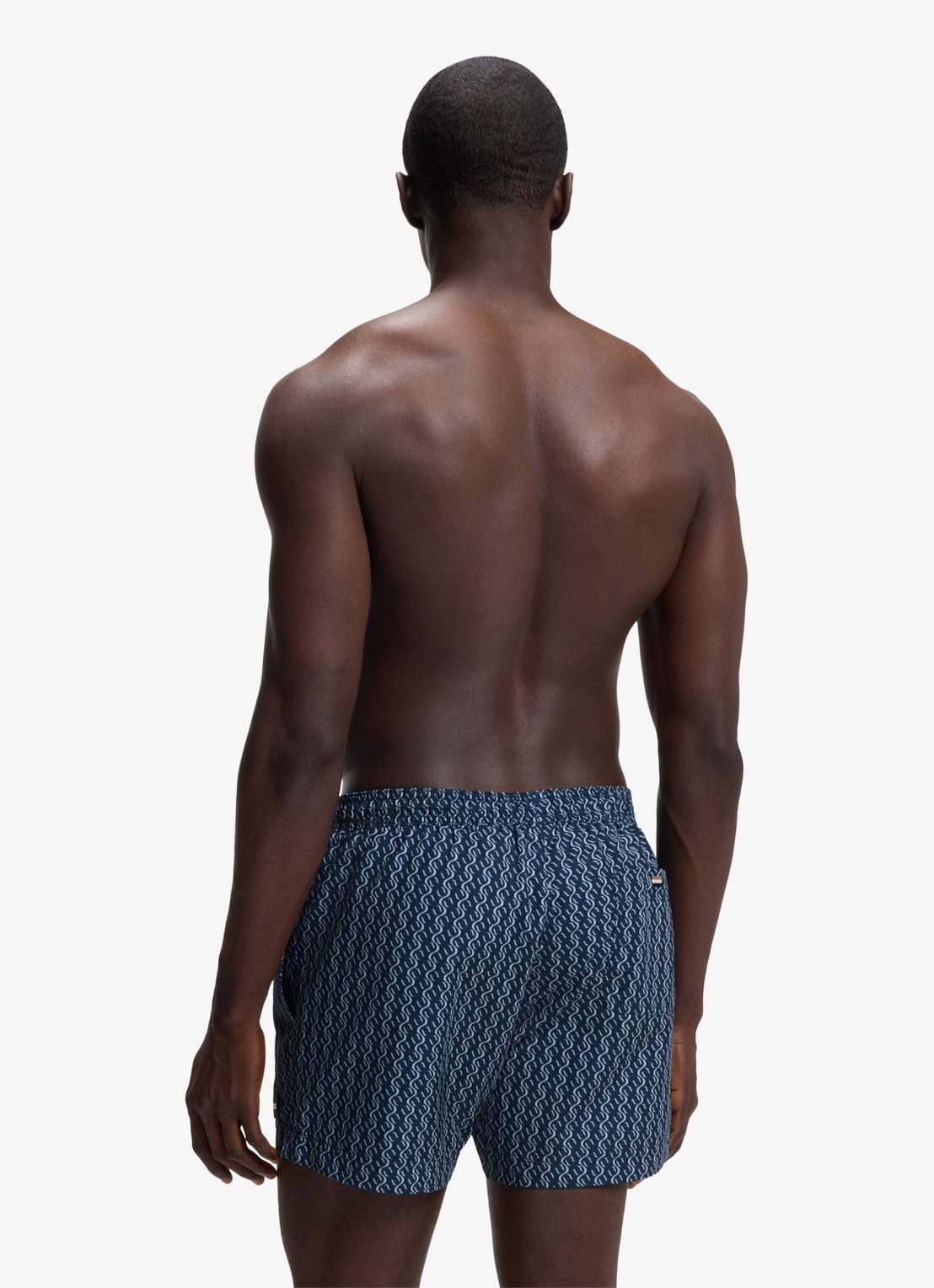 BOSS Zwemshort met microprint en logopatch - achterkant navy-418 / blauw