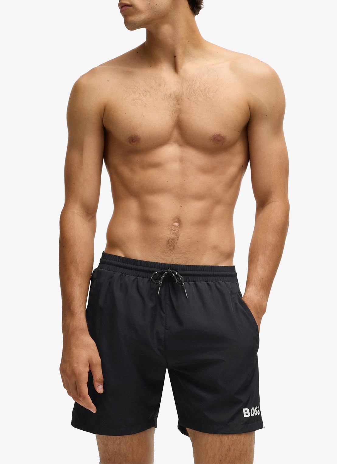 BOSS Zwemshorts met steekzakken en logo - voorkant 4 black-001 / zwart