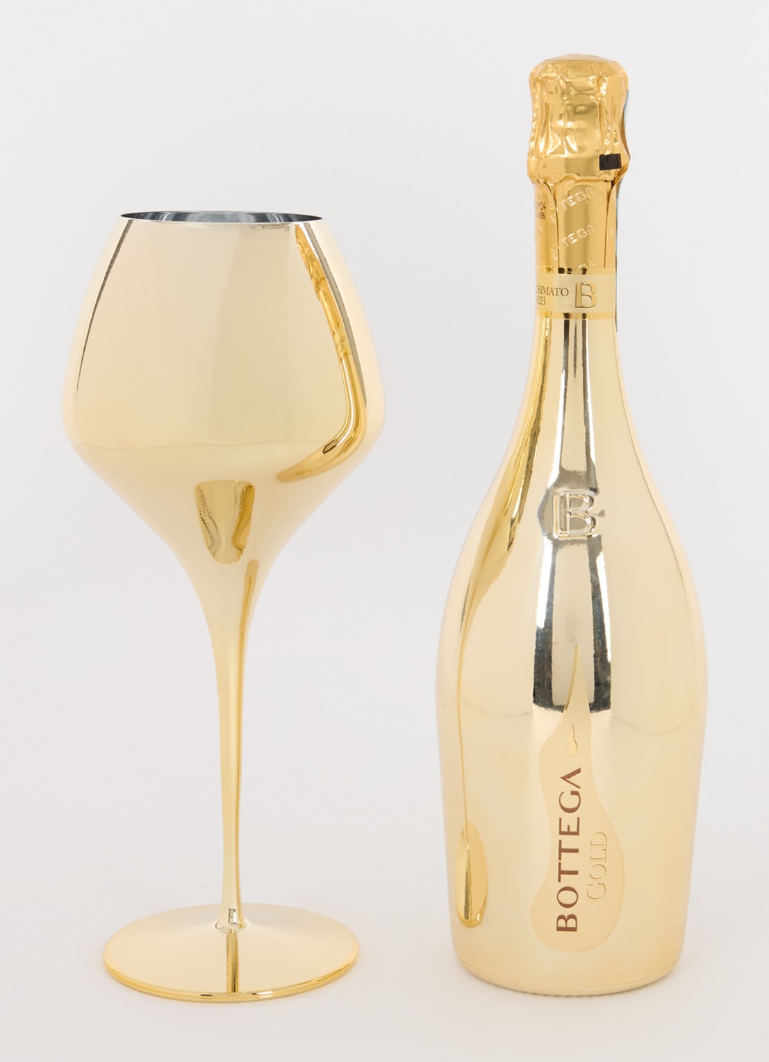Bottega Bottega Gold mousserende wijn met champagneglas in geschenkdoos 750 ml - voorkant 2 goud