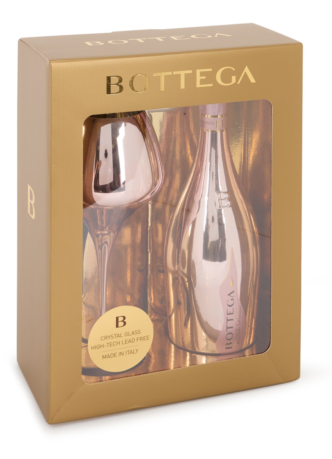 Bottega Bottega Rosé Gold Prosecco mousserende wijn met champagneglas in geschenkverpakking 750 ml - voorkant undefined