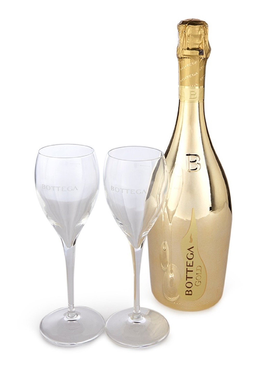 Bottega Gold Prosecco mousserende wijn met champagneglazen in geschenkdoos 750 ml - voorkant undefined