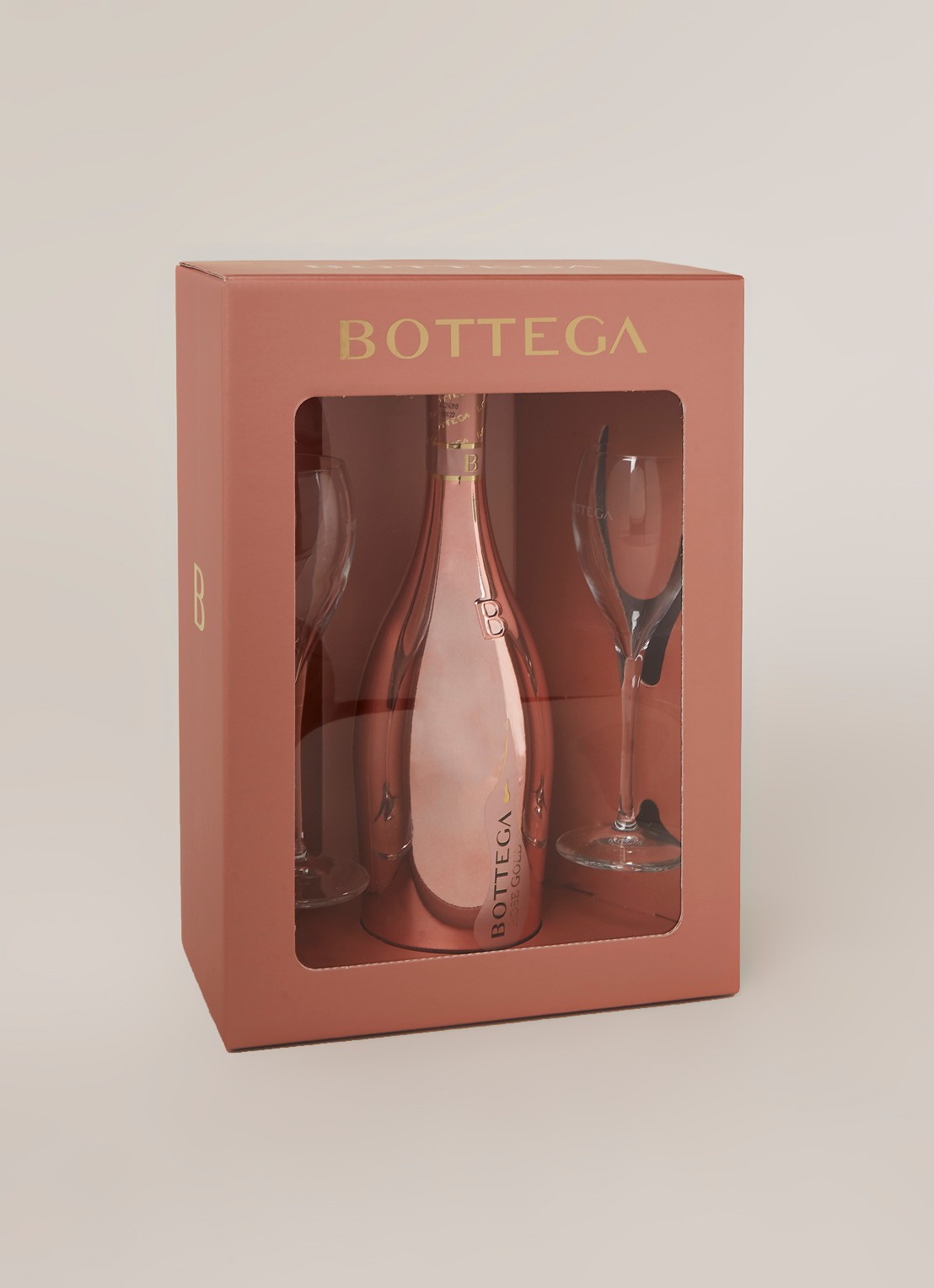 Bottega Rosé Gold Prosecco mousserende rosé wijn met champagneglazen in geschenkverpakking 750 ml - detail roségoud