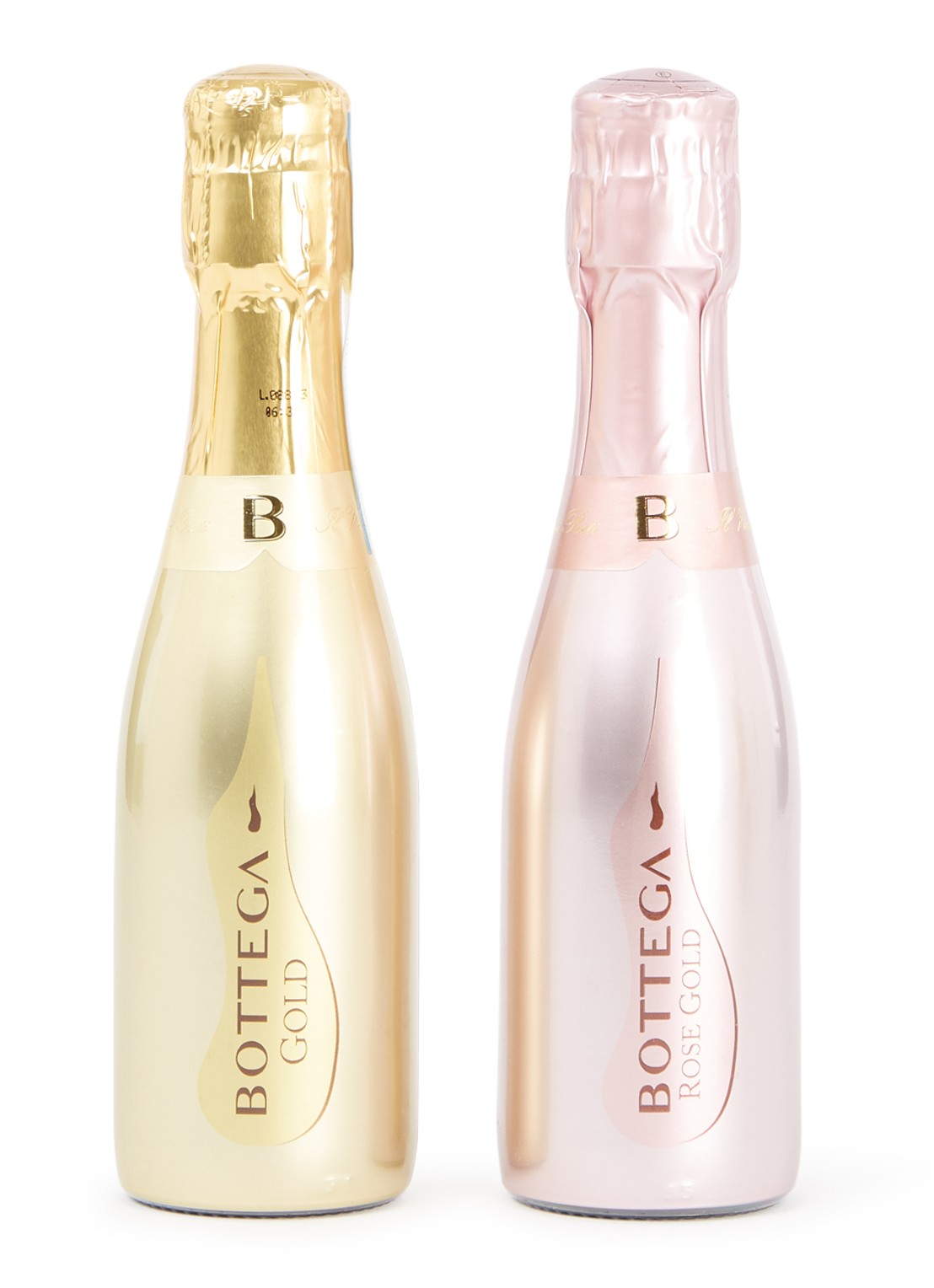 Bottega Vino Dei Poeti Piccolo Gold & Pink Prosecco in geschenkset 2 x 200 ml - voorkant goud