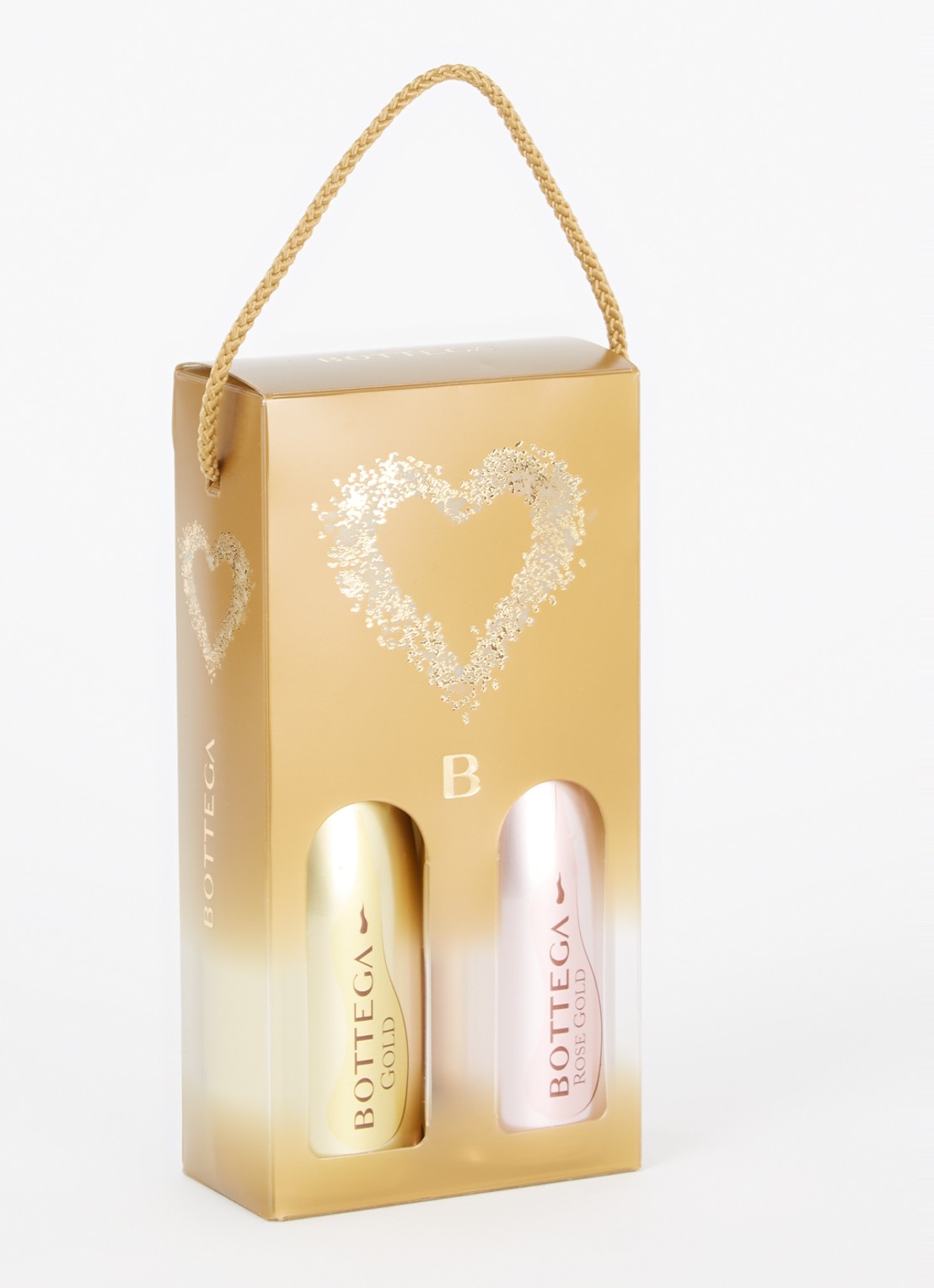Bottega Vino Dei Poeti Piccolo Gold & Pink Prosecco in geschenkset 2 x 200 ml - voorkant 2 goud