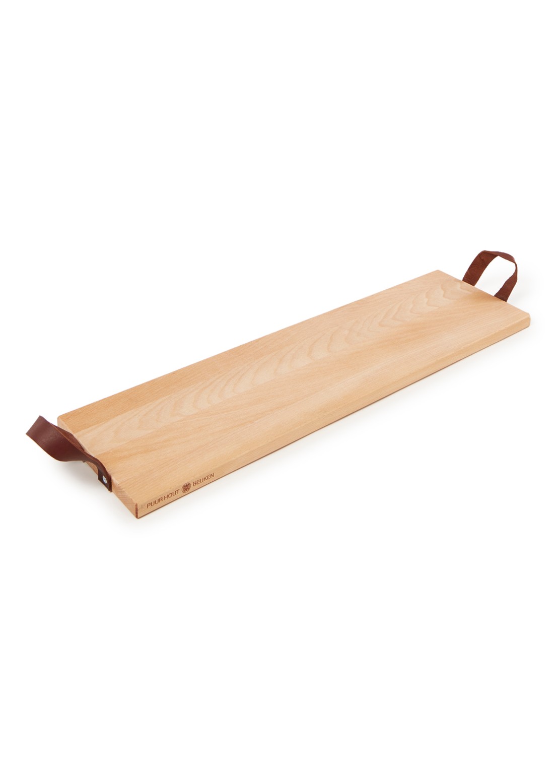 Bowls and Dishes Puur Hout dienblad van beukenhout met leren handgrepen - voorkant 2 beige