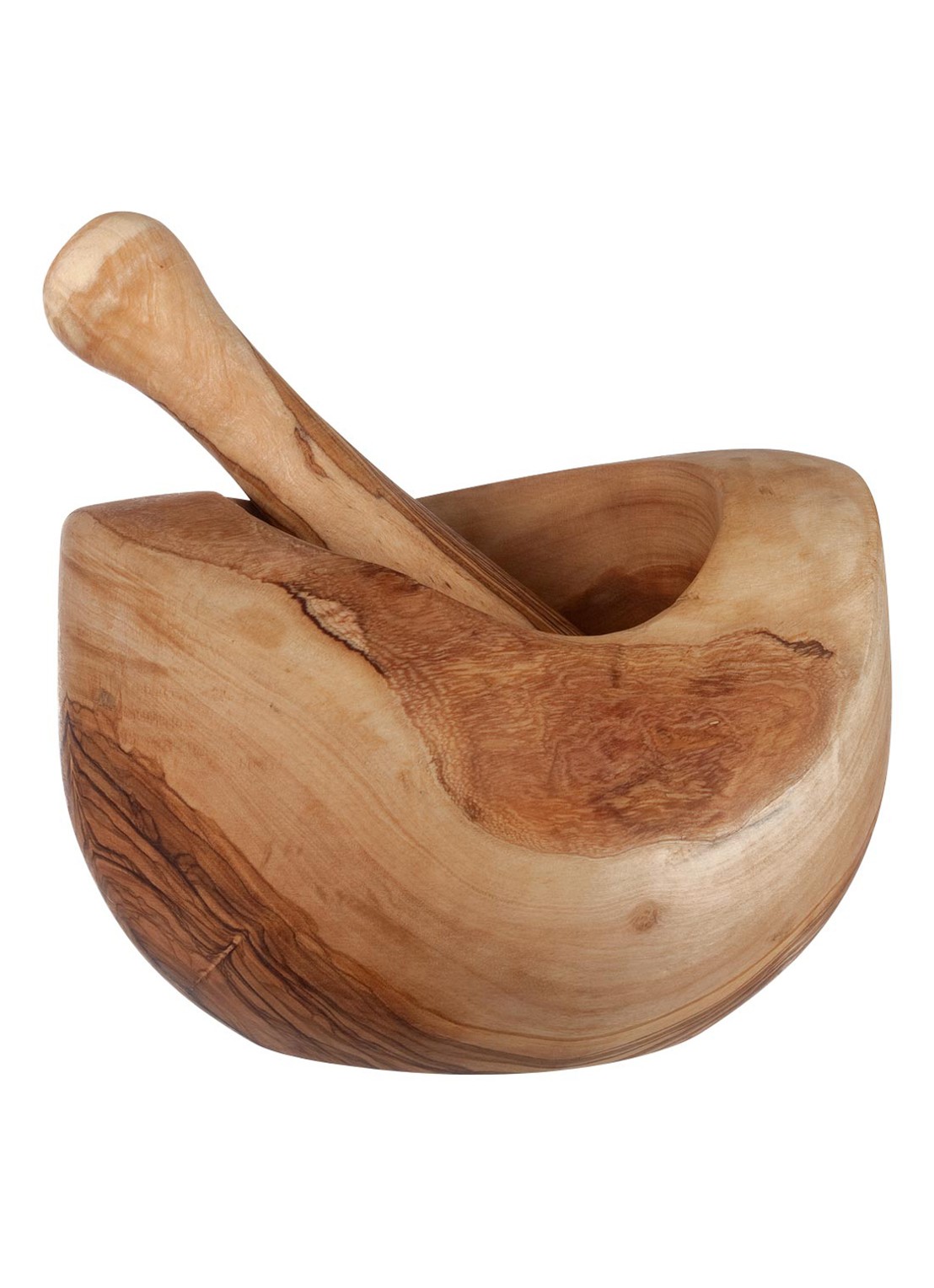 Bowls and Dishes Vijzel met stamper van olijfhout 12 cm - voorkant bruin
