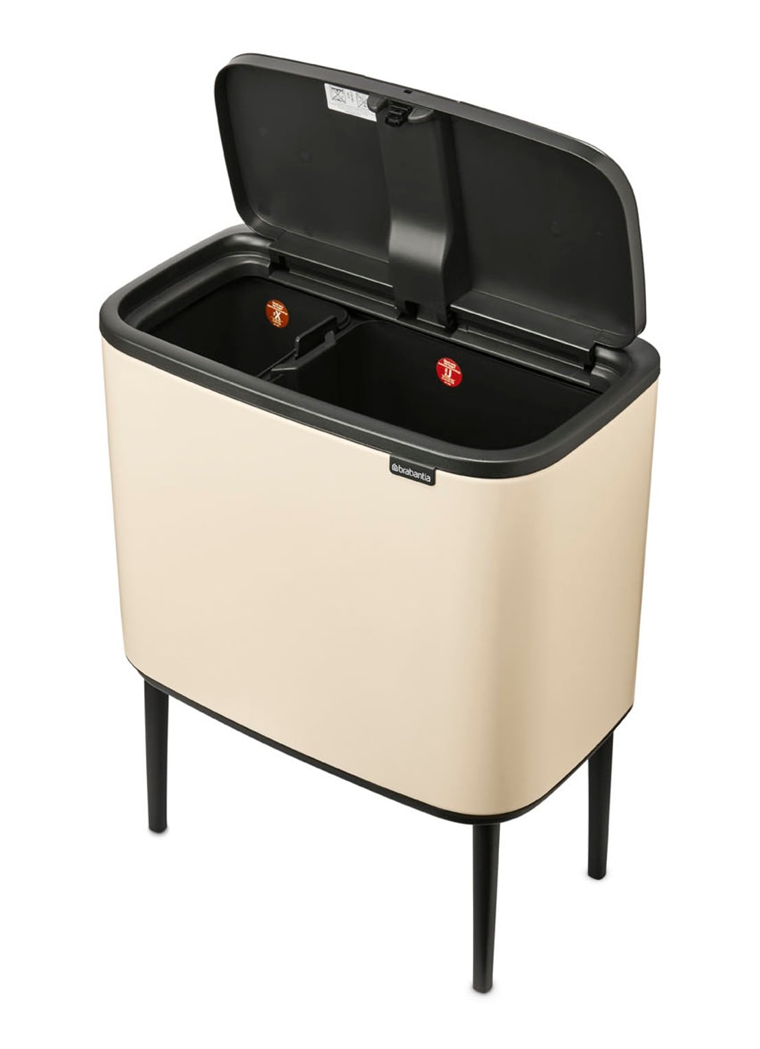 Brabantia Bo Touch Bin recyling duo prullenbak met deksel op pootjes 11 + 23 liter - voorkant 7 gebroken wit