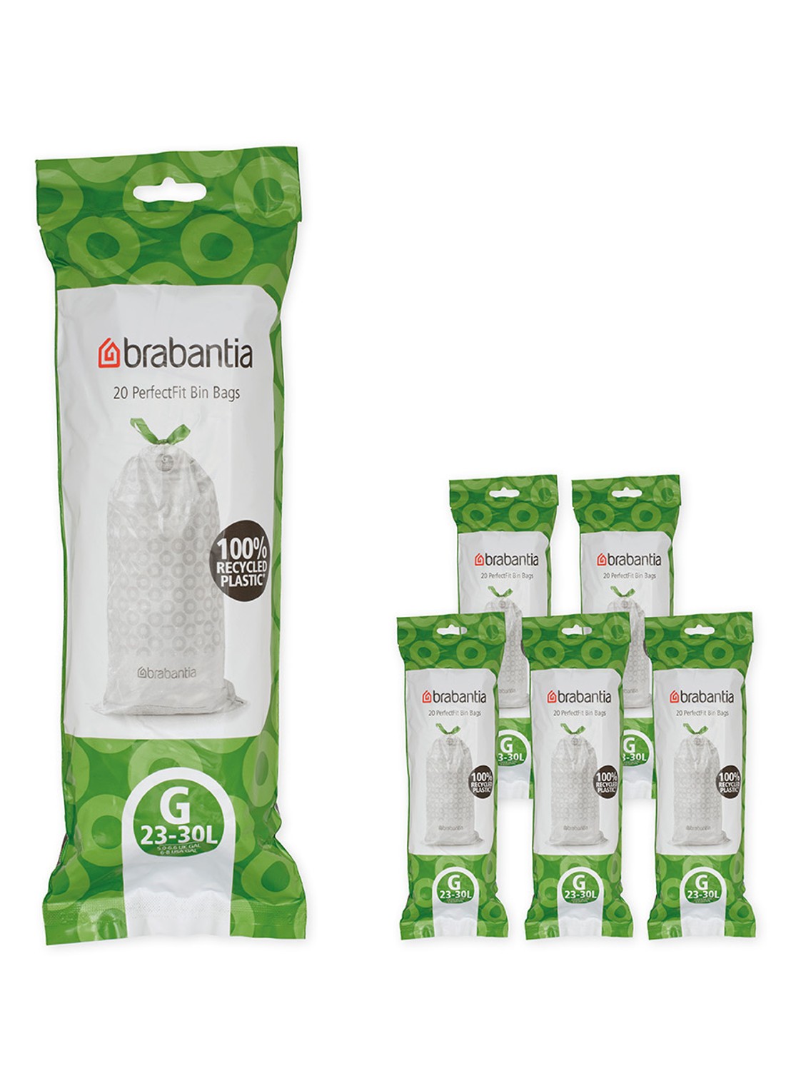 Brabantia Perfect Fit vuilniszak code G 23 - 30 liter 6 x 20 stuks - voorkant 6 wit