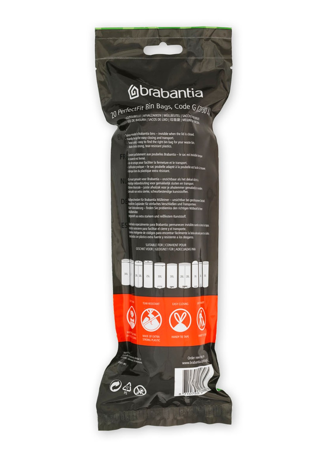Brabantia Perfect Fit vuilniszak code G 23 - 30 liter 6 x 20 stuks - voorkant 7 wit