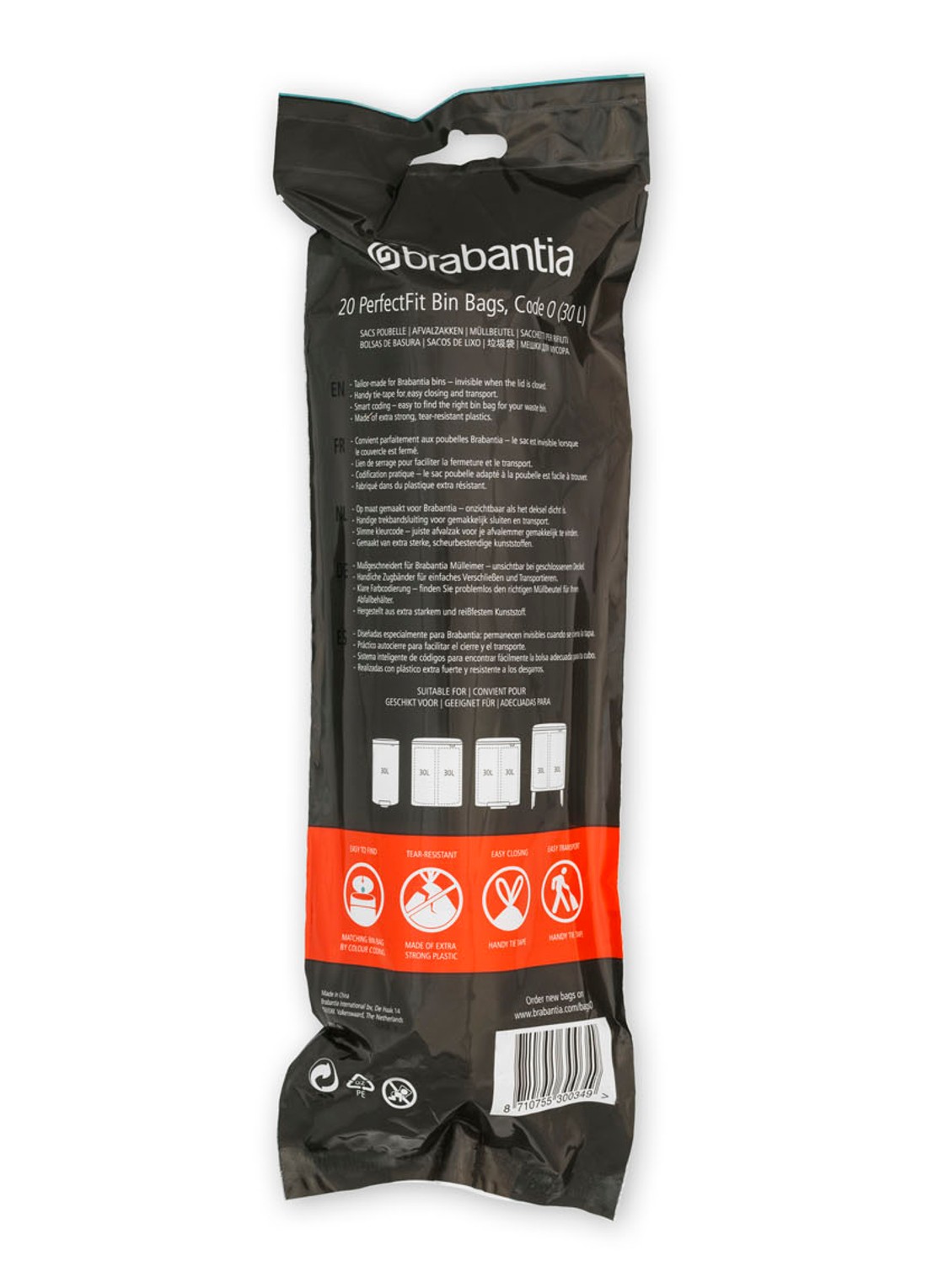 Brabantia Perfect Fit vuilniszak code O 30 liter 6 x 20 stuks - detail wit