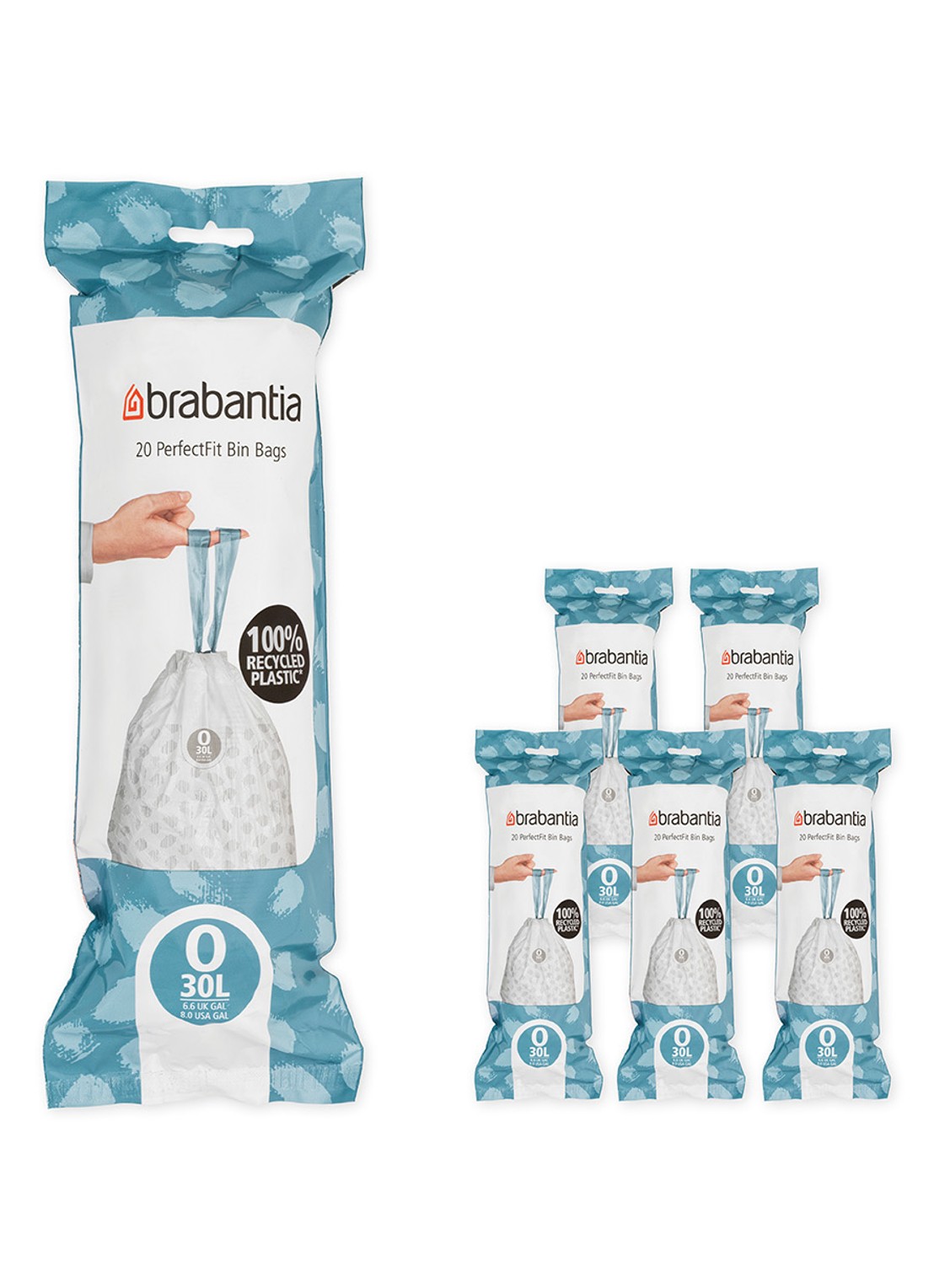 Brabantia Perfect Fit vuilniszak code O 30 liter 6 x 20 stuks - voorkant 6 wit