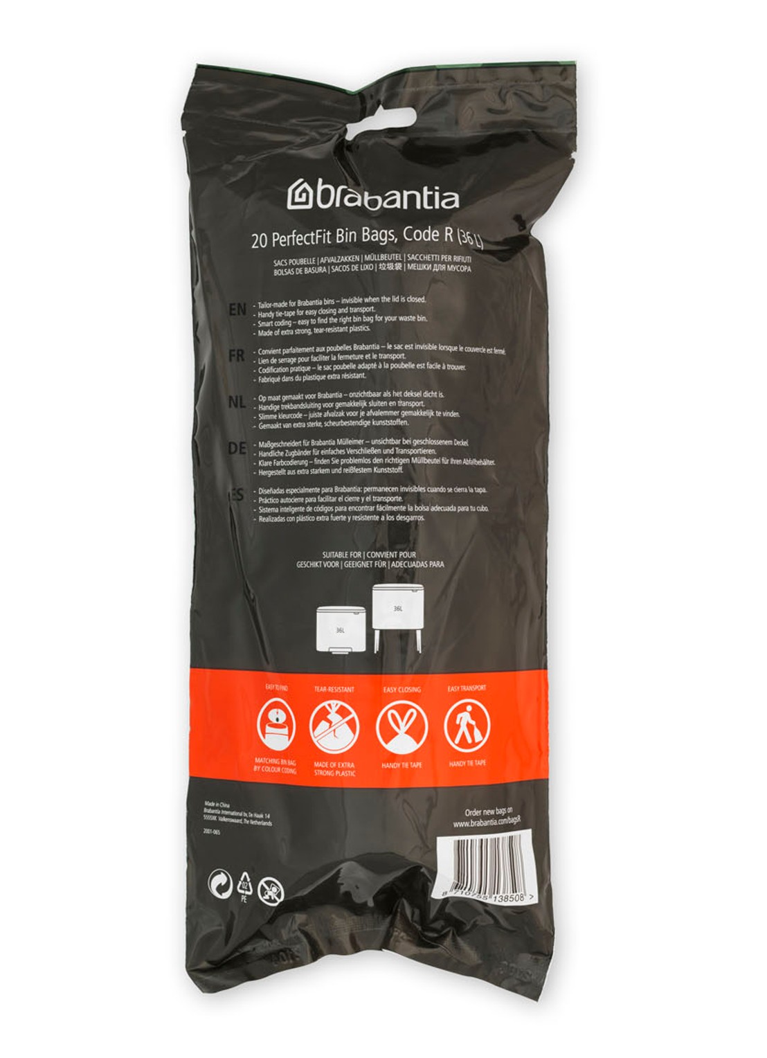 Brabantia Perfect Fit vuilniszak code R 36 liter 6 x 20 stuks - detail 3 wit