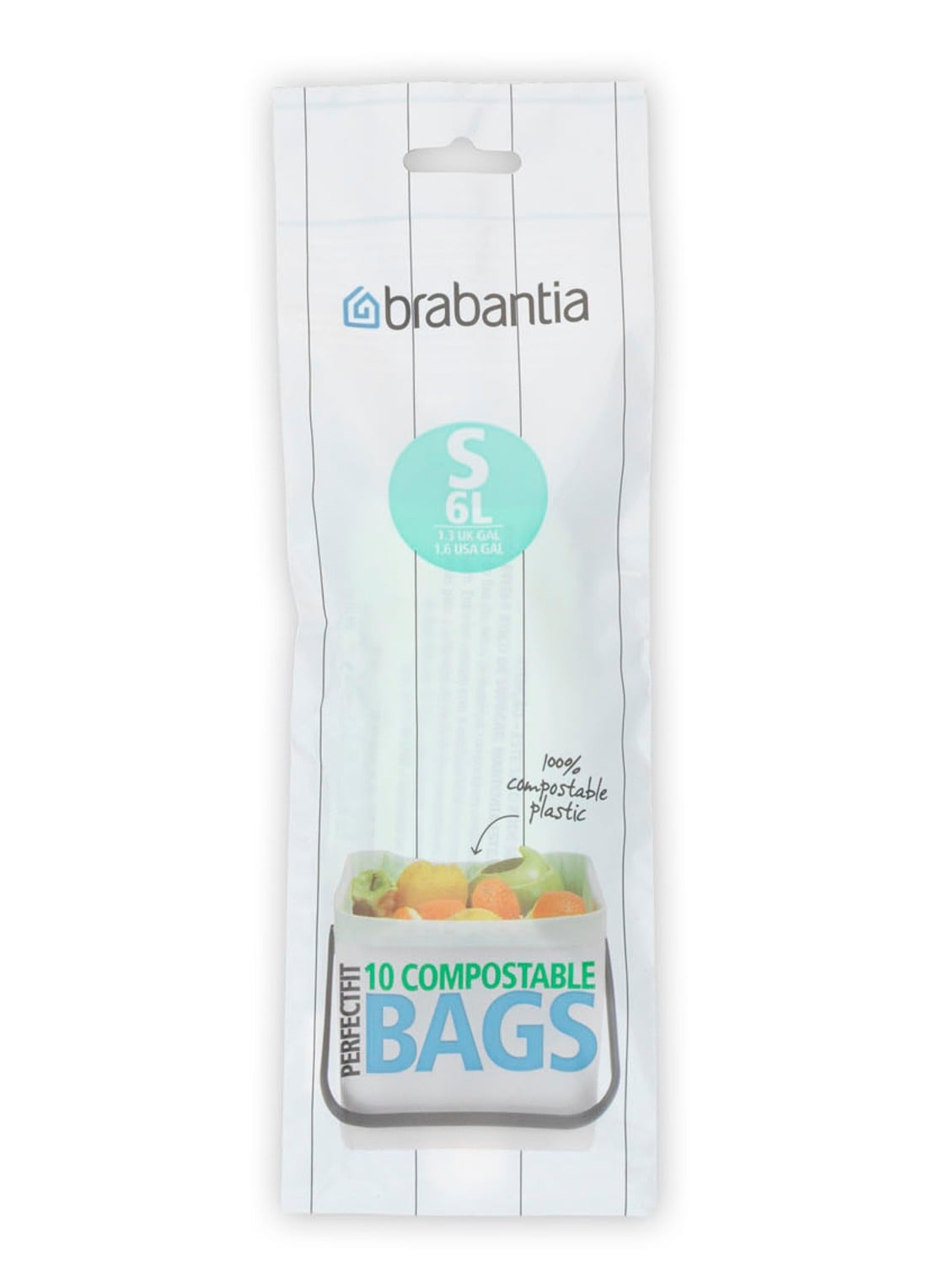 Brabantia PerfectFit Compostable S 6L vuilniszakken 10 stuks - voorkant wit