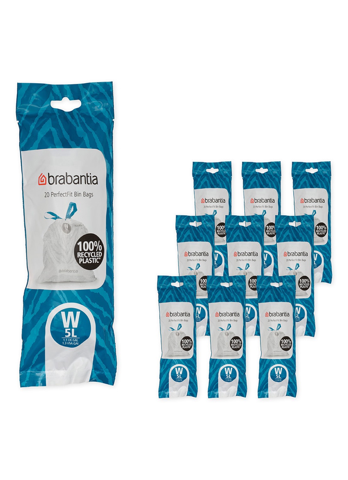 Brabantia PerfectFit vuilniszak 5 liter set van 10 - voorkant wit