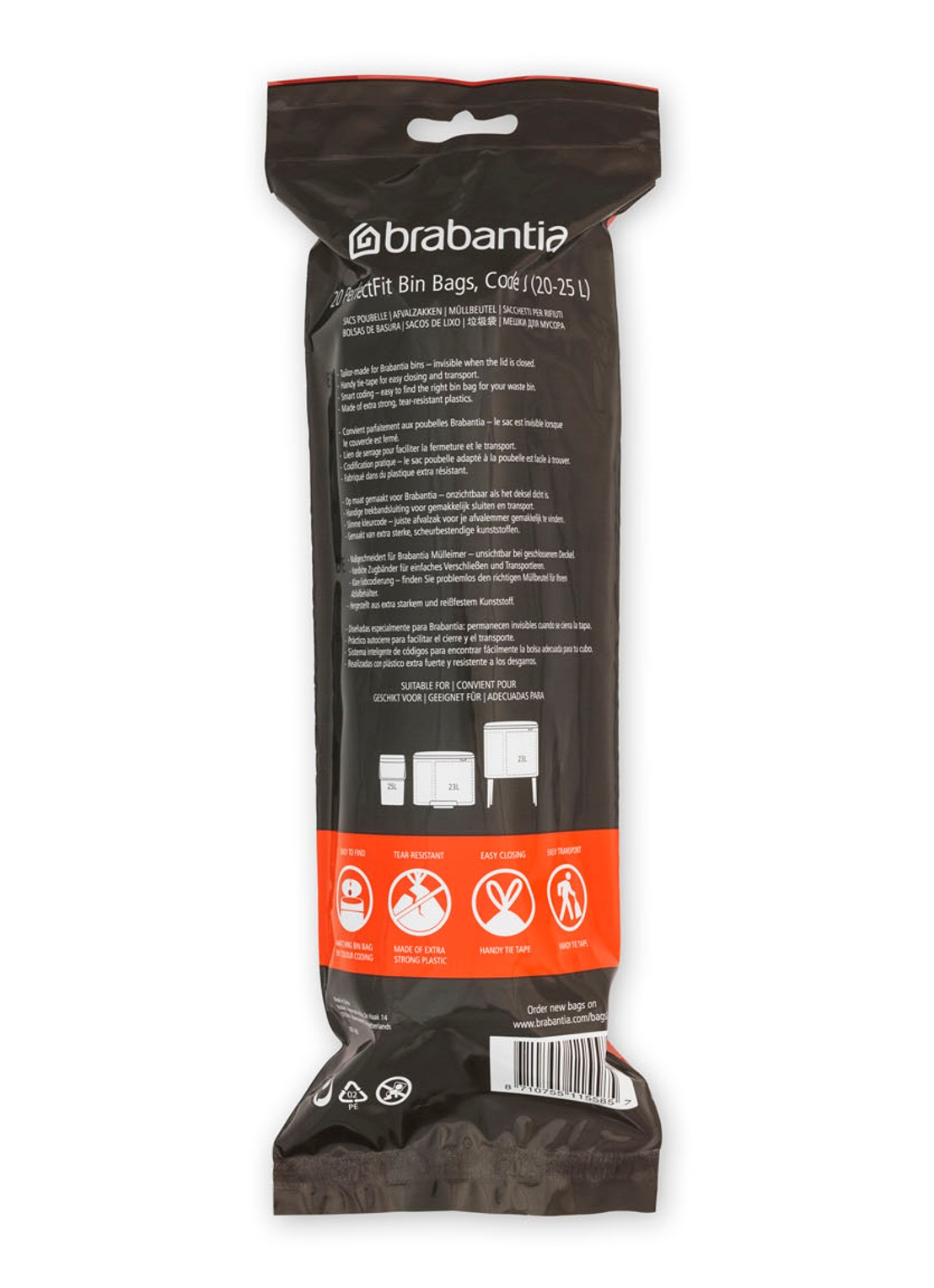 Brabantia PerfectFit vuilniszak code J 20 - 25 liter 6 x 20 stuks - detail 3 wit