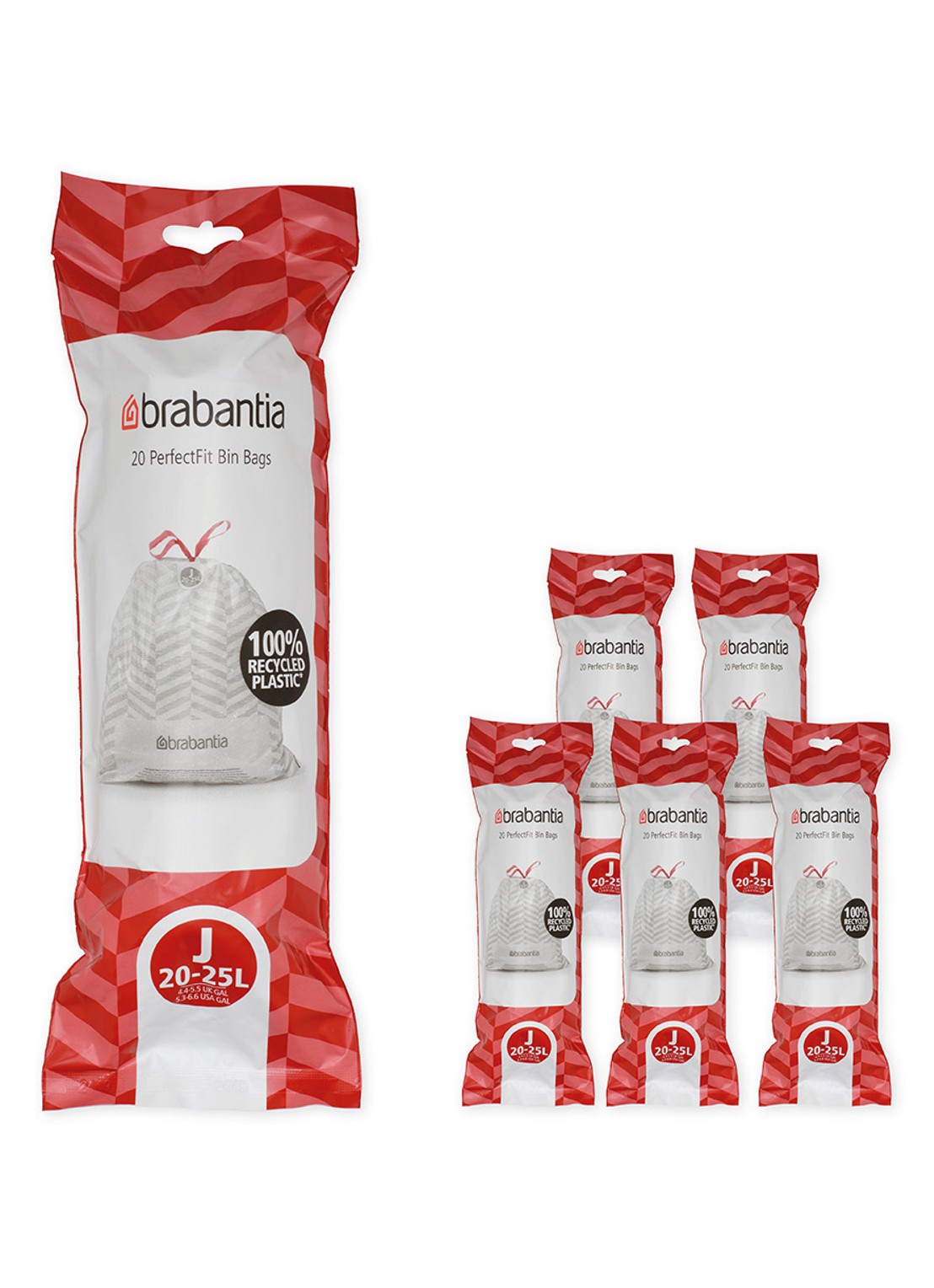 Brabantia PerfectFit vuilniszak code J 20 - 25 liter 6 x 20 stuks - voorkant wit